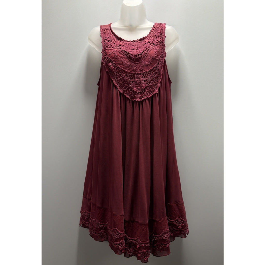 Altar’d State Burgundy Crochet Lace Swing Dress Boho Sleeveless Women’s L