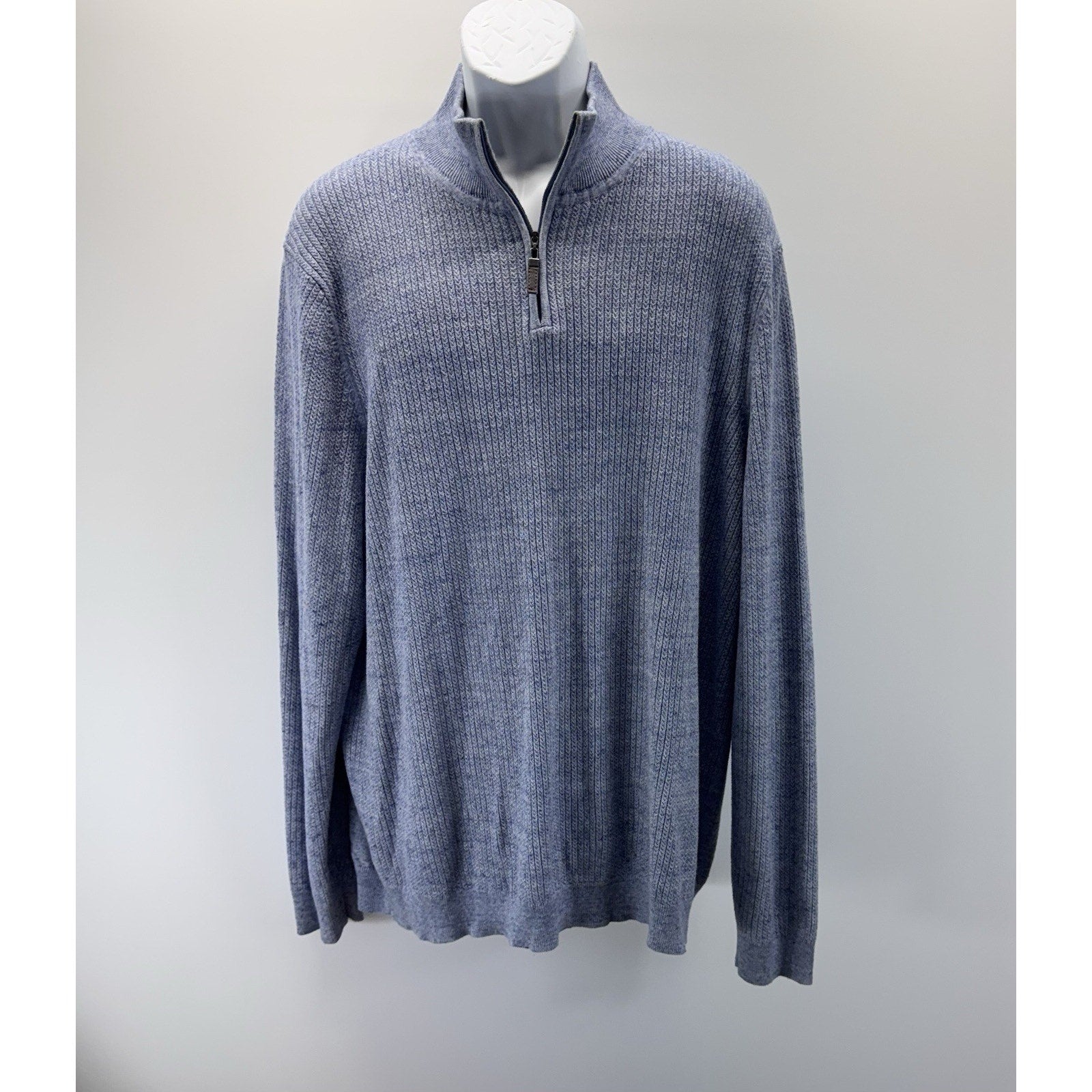 TASSO ELBA 1/4 zip Pullover Knit Sweater Zipper Tab Blue Gray Men’s Size XXL