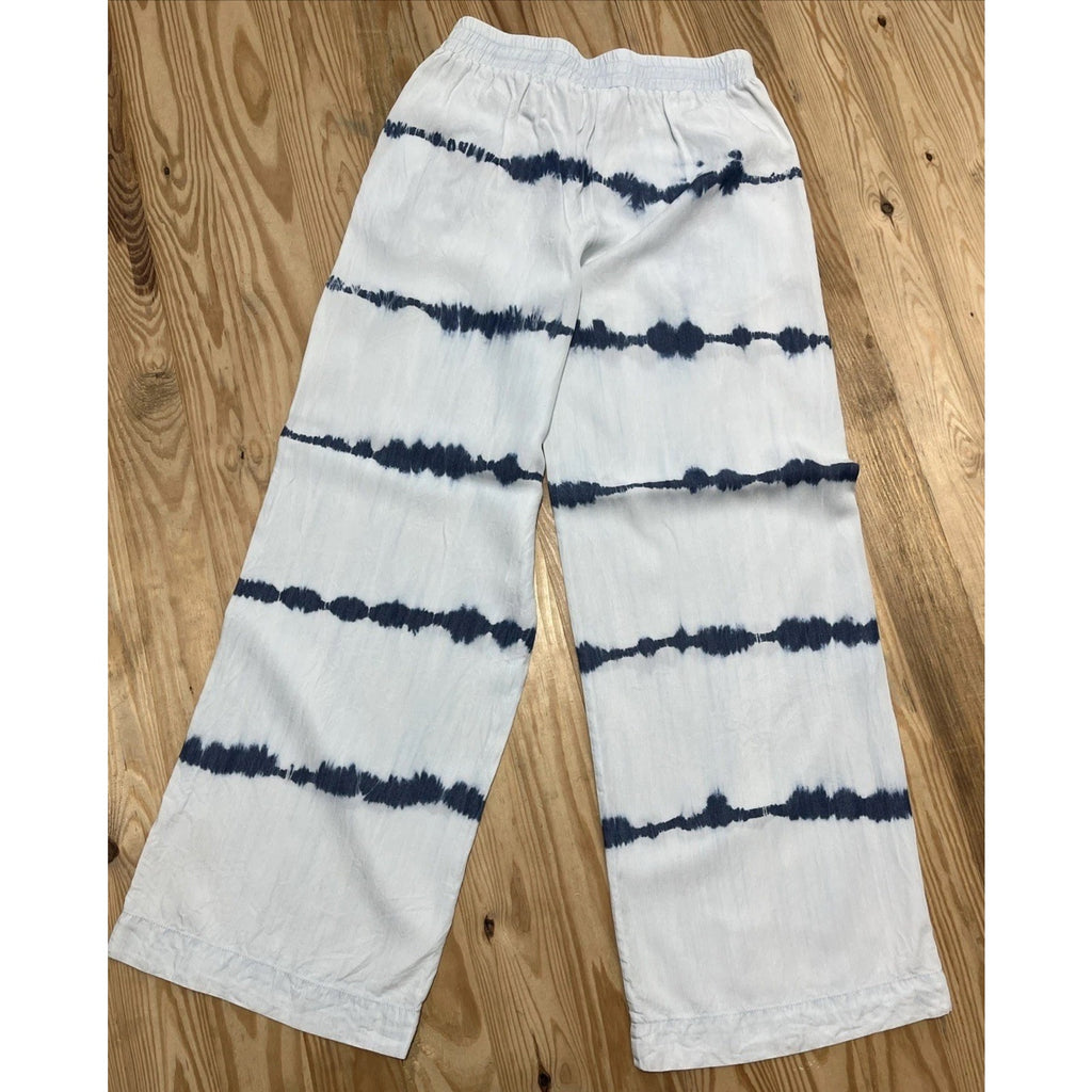 Tribal Womens Pants Size P/S Blue White Tie Dye Pull On Wide Leg Relaxed Fit