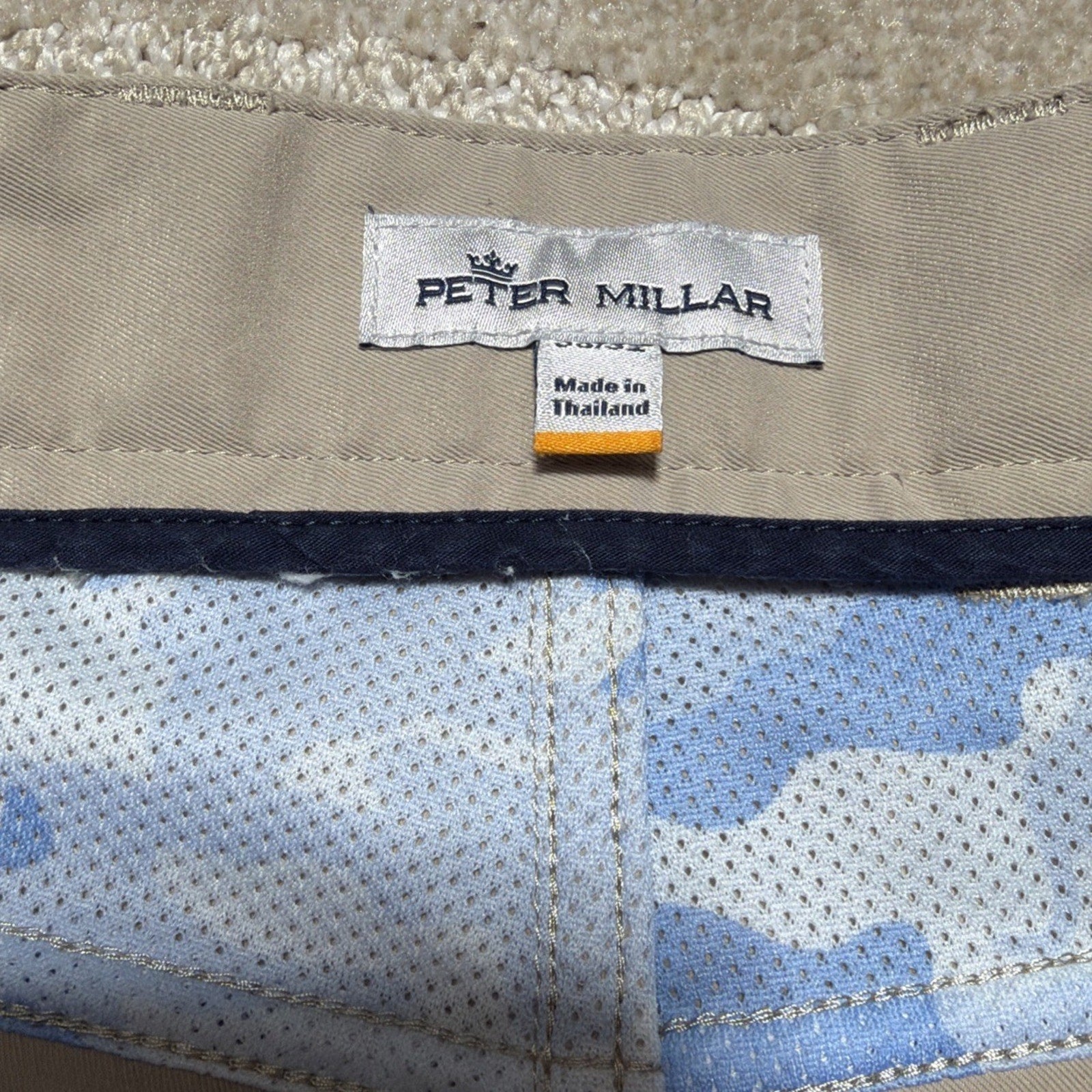 Peter Millar Performance Golf Pants Chino Men's 38X32 Flat Front Beige Khaki