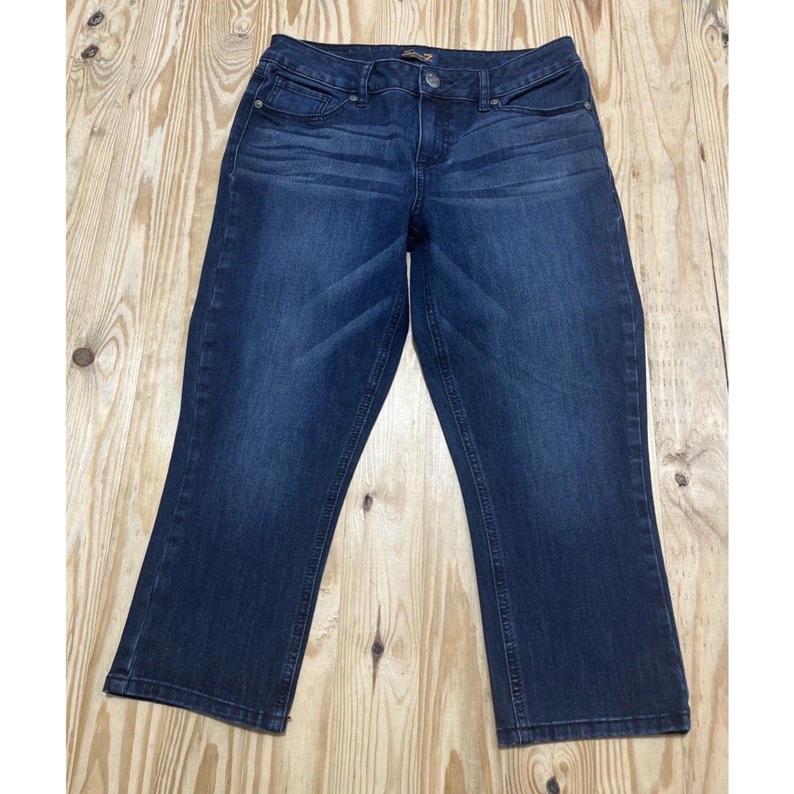 Seven7 skinny Crop Women's size 10 Dark Wash Blue Denim Embroidered Jeans