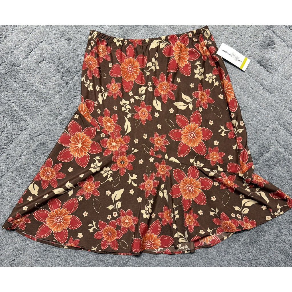 Alfred Dunner Womens Brown Floral Long Modesty Below the Knee Skirt Size 14 NWT