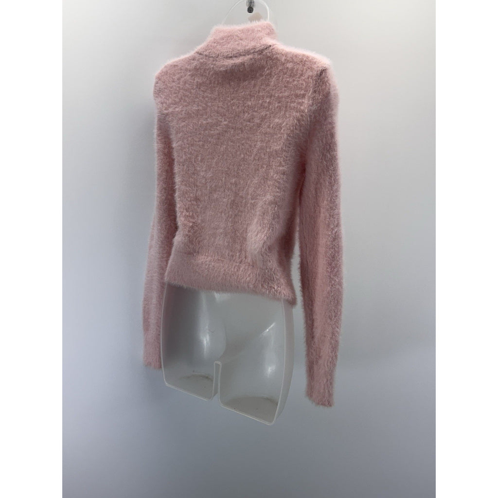 No Boundaries Eyelash Mock Neck Pink Soft Cardigan Sweater Junior Size Small