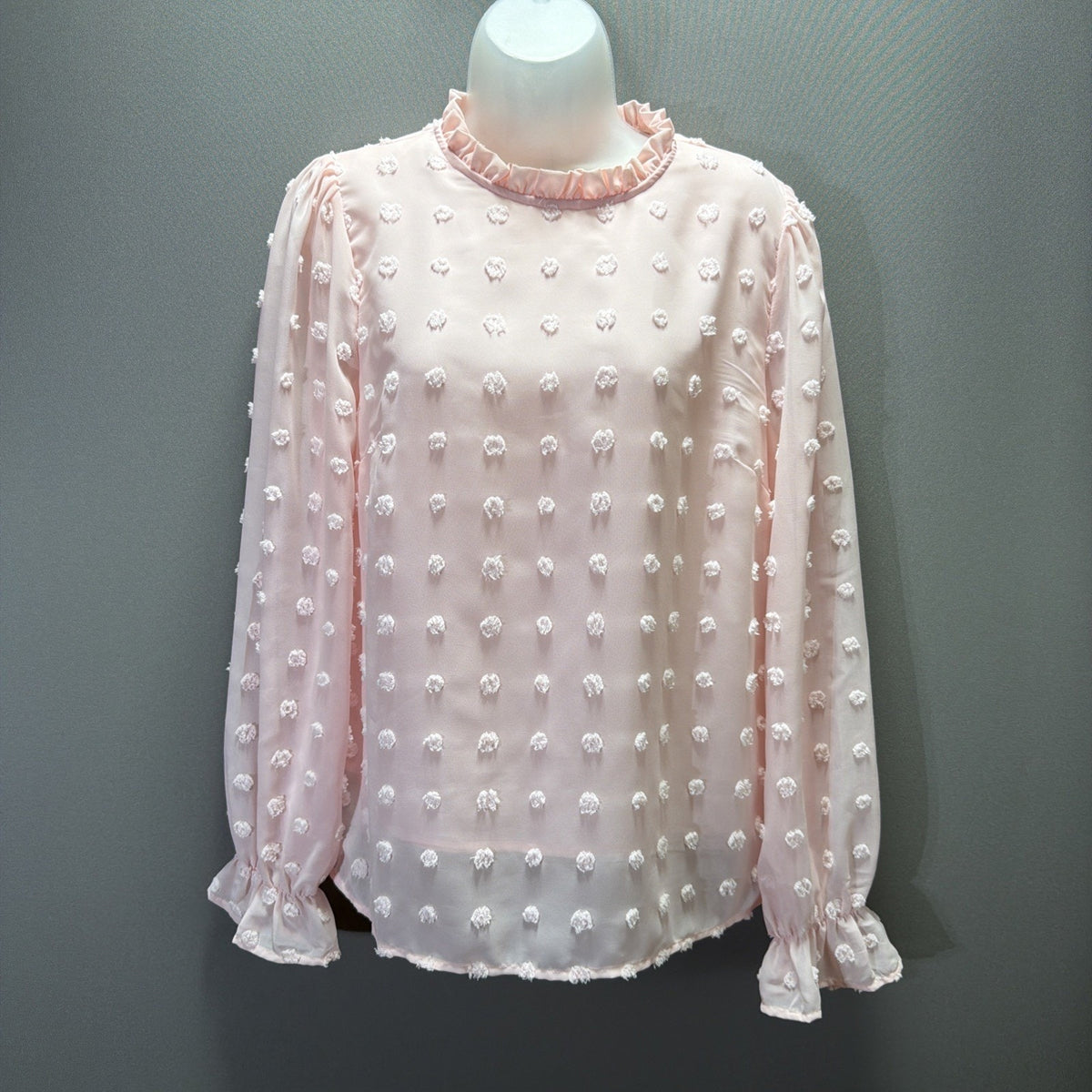 Andree By Unit Blouse Womens Medium Pink Swiss Dot Sheer Long Sleeve Boho Top