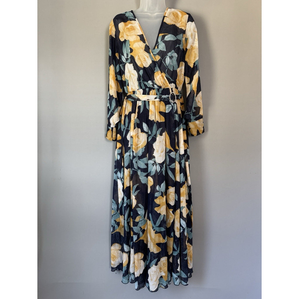 Alexa B Nites Floral Maxi Dress Women’s 4 Sheer Chiffon Wrap Long Sleeve Boho
