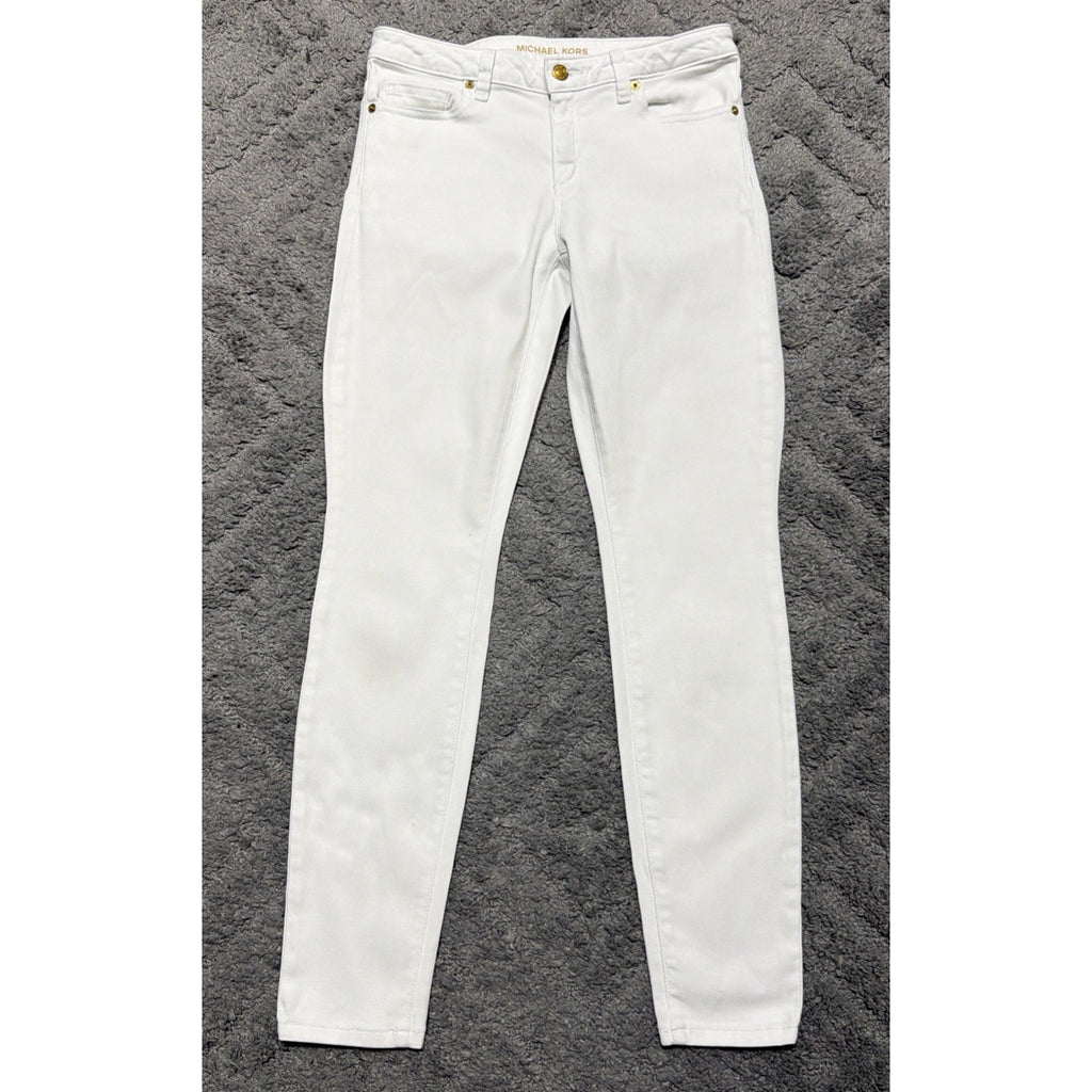 Michael Kors White Izzy Skinny Denim Jeans Womens Size 4 Designer Preppy Casual