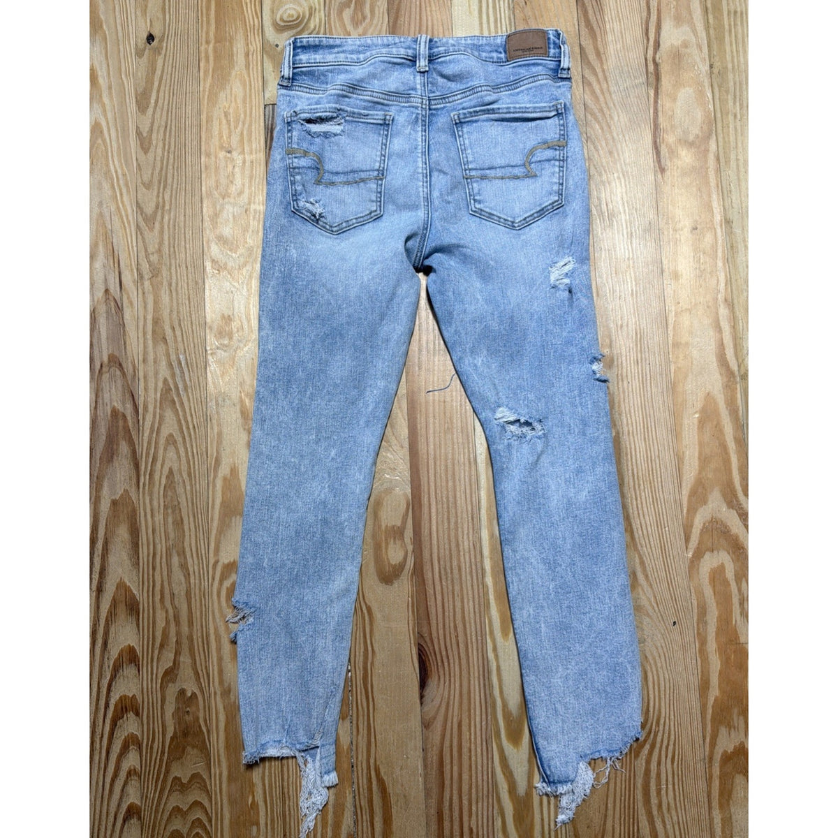 American Eagle High Rise Jegging Crop Next Level Stretch Size 8 Blue Destroyed