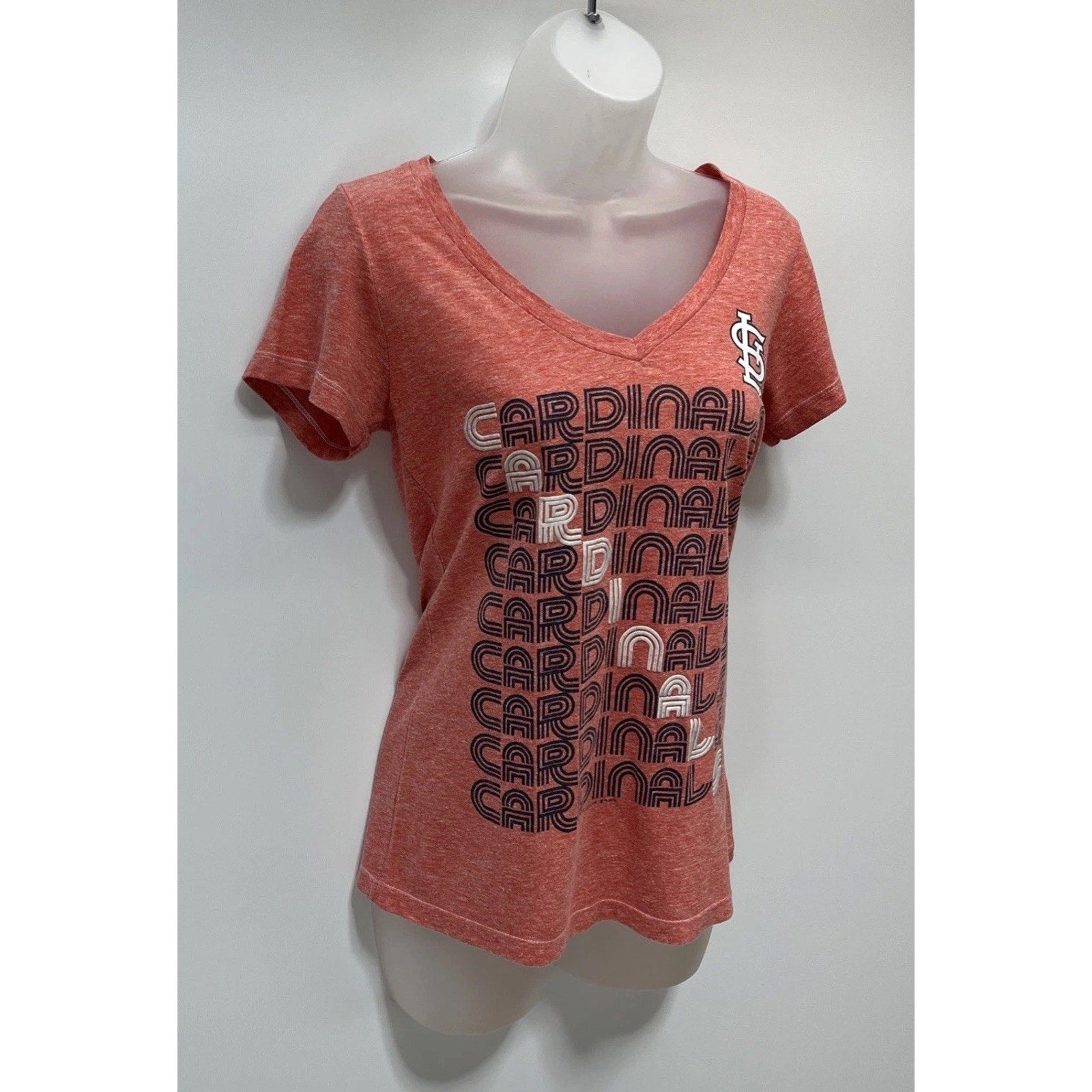 St Louis Cardinals MLB Baseball V-Neck T-Shirt S Short Sleeve Red 2014