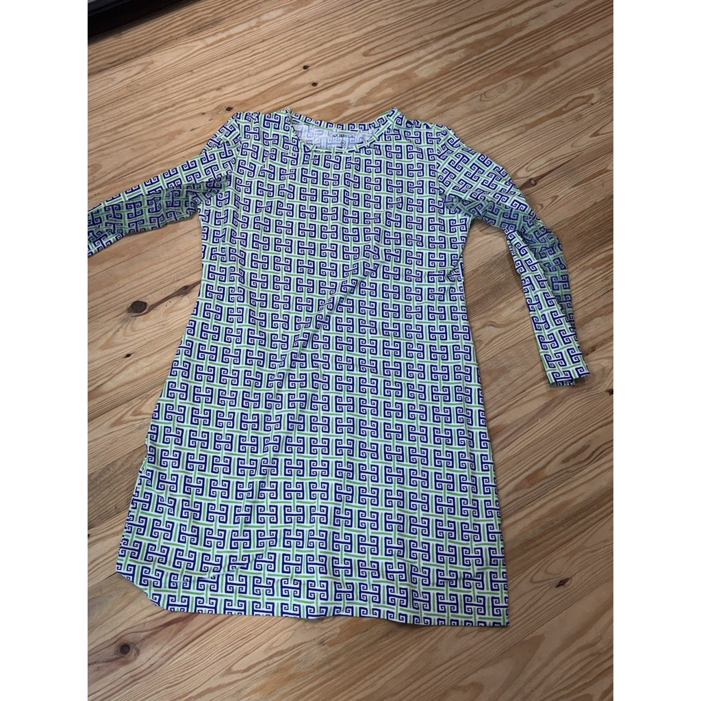 IBKUL $136 Stretch Geo Print Mesh Sleeve Athletic Casual Dress Size XL