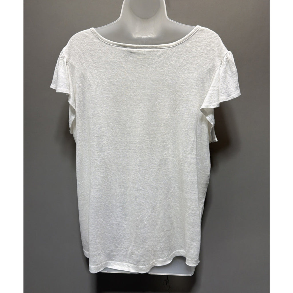 Rachel Zoe 1X White Linen Flutter Sleeve Top Boho Coastal Quiet Luxury Oversized