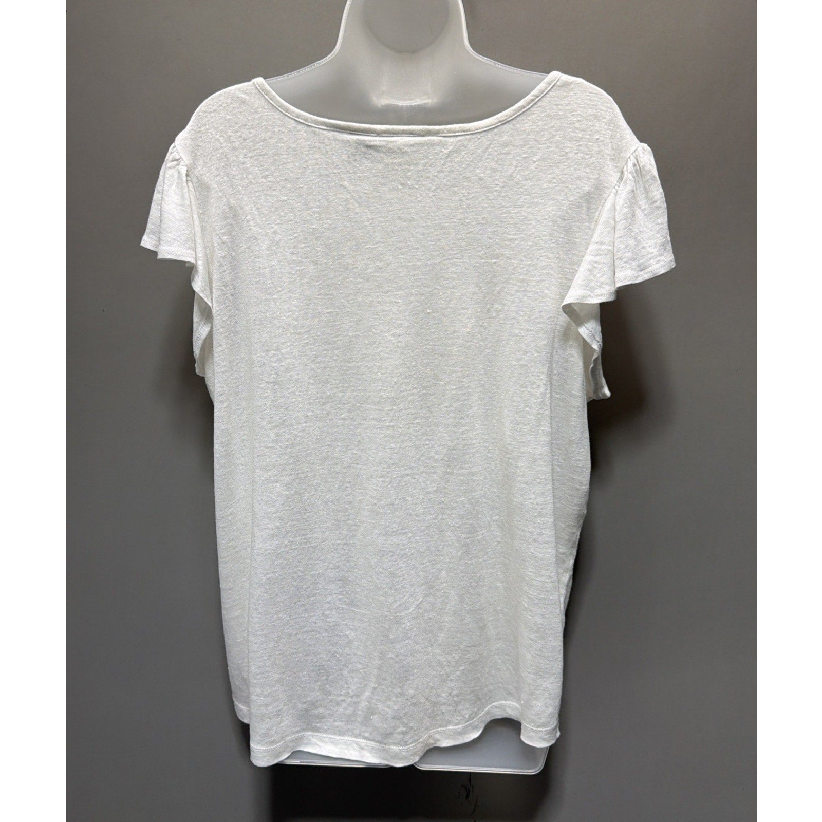 Rachel Zoe 1X White Linen Flutter Sleeve Top Boho Coastal Quiet Luxury Oversized