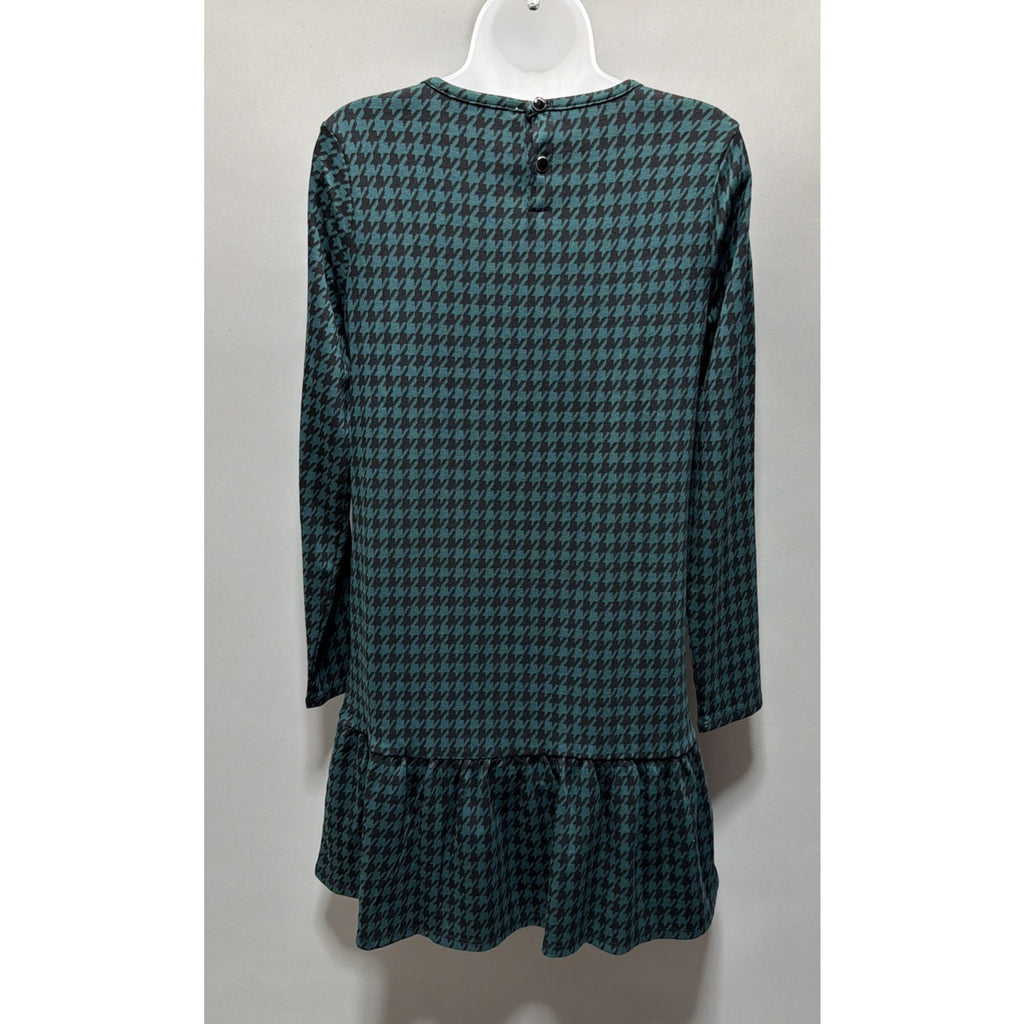 Women’s Loft Teal & Black Houndstooth Flounce Swing Dress, Size Small