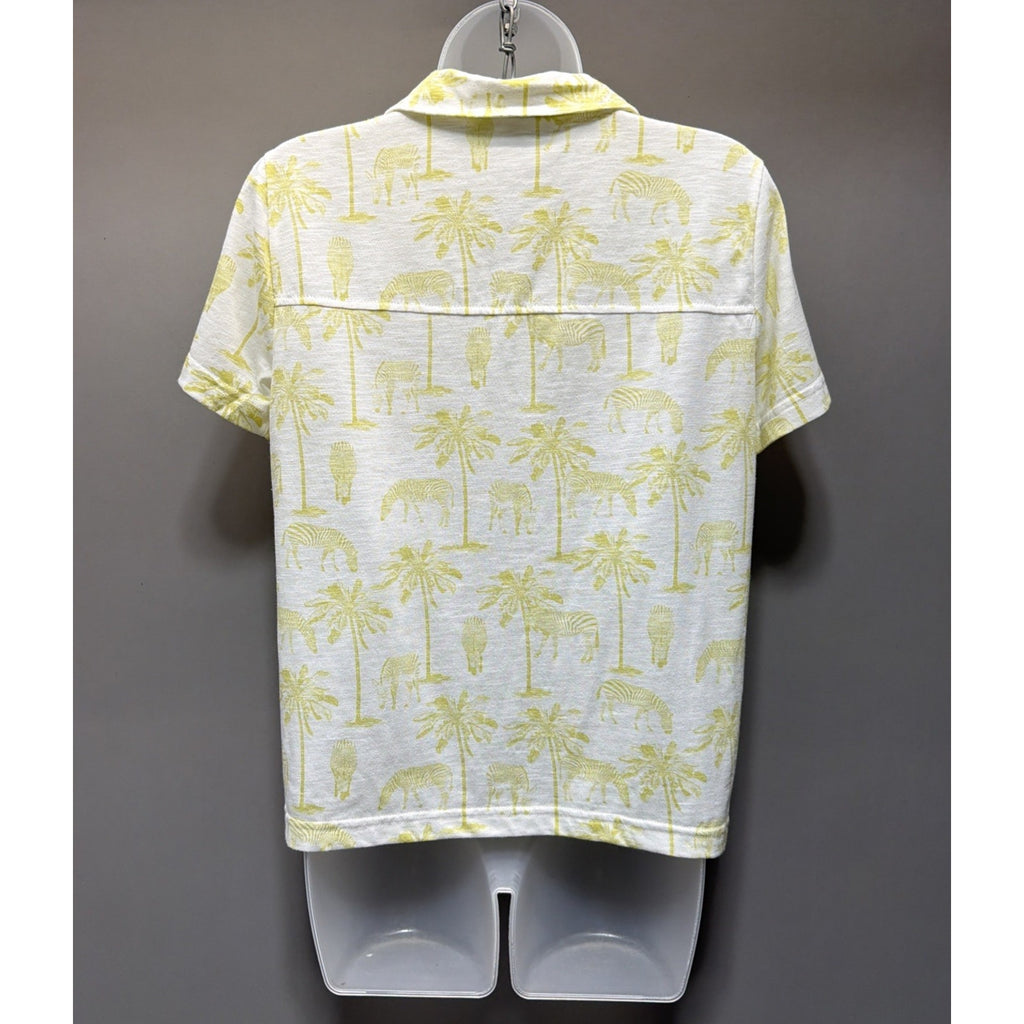 Jane + Delancey Zebra Palm Tree Short Sleeve Button Down Soft Cotton Blend Top S