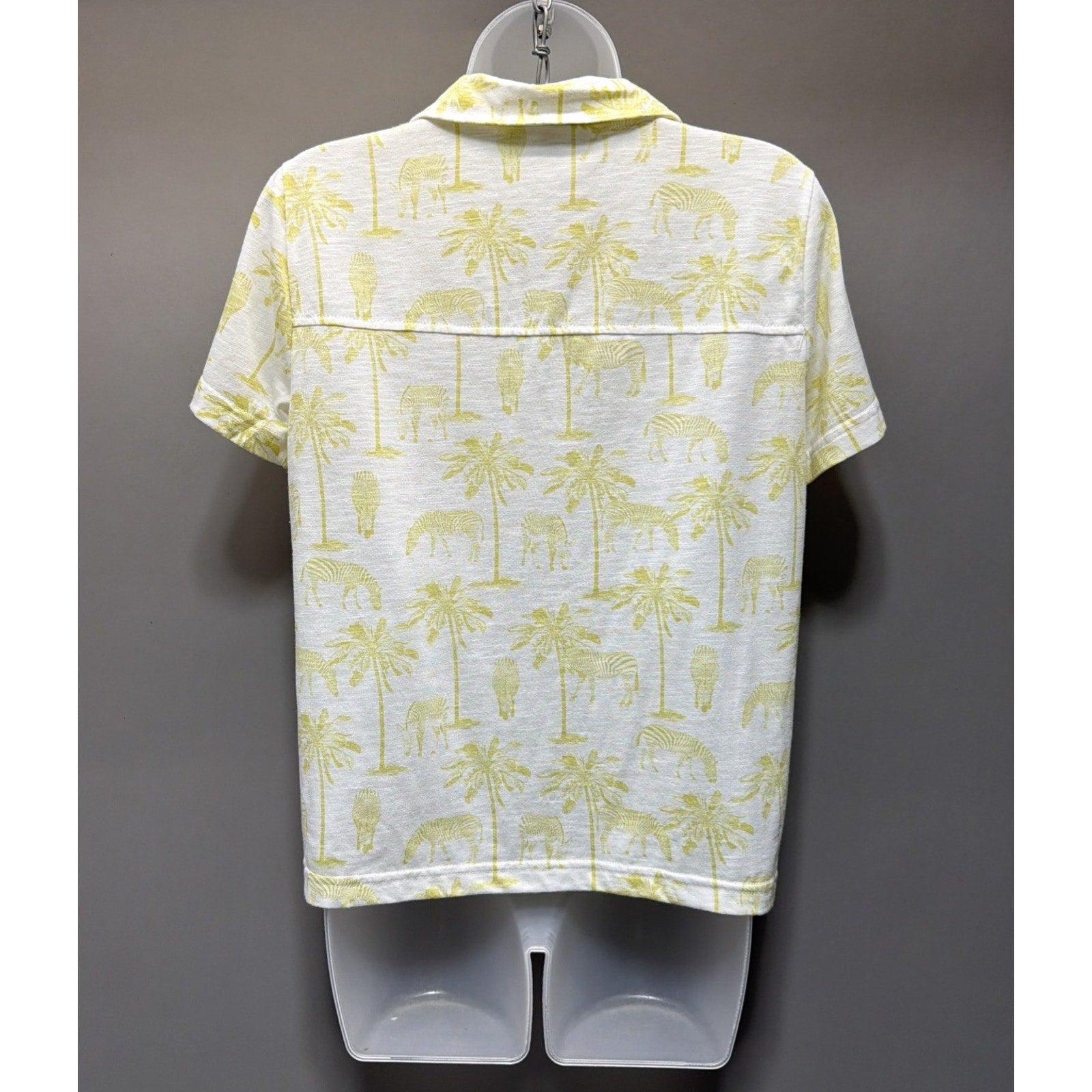 Jane + Delancey Zebra Palm Tree Short Sleeve Button Down Soft Cotton Blend Top S