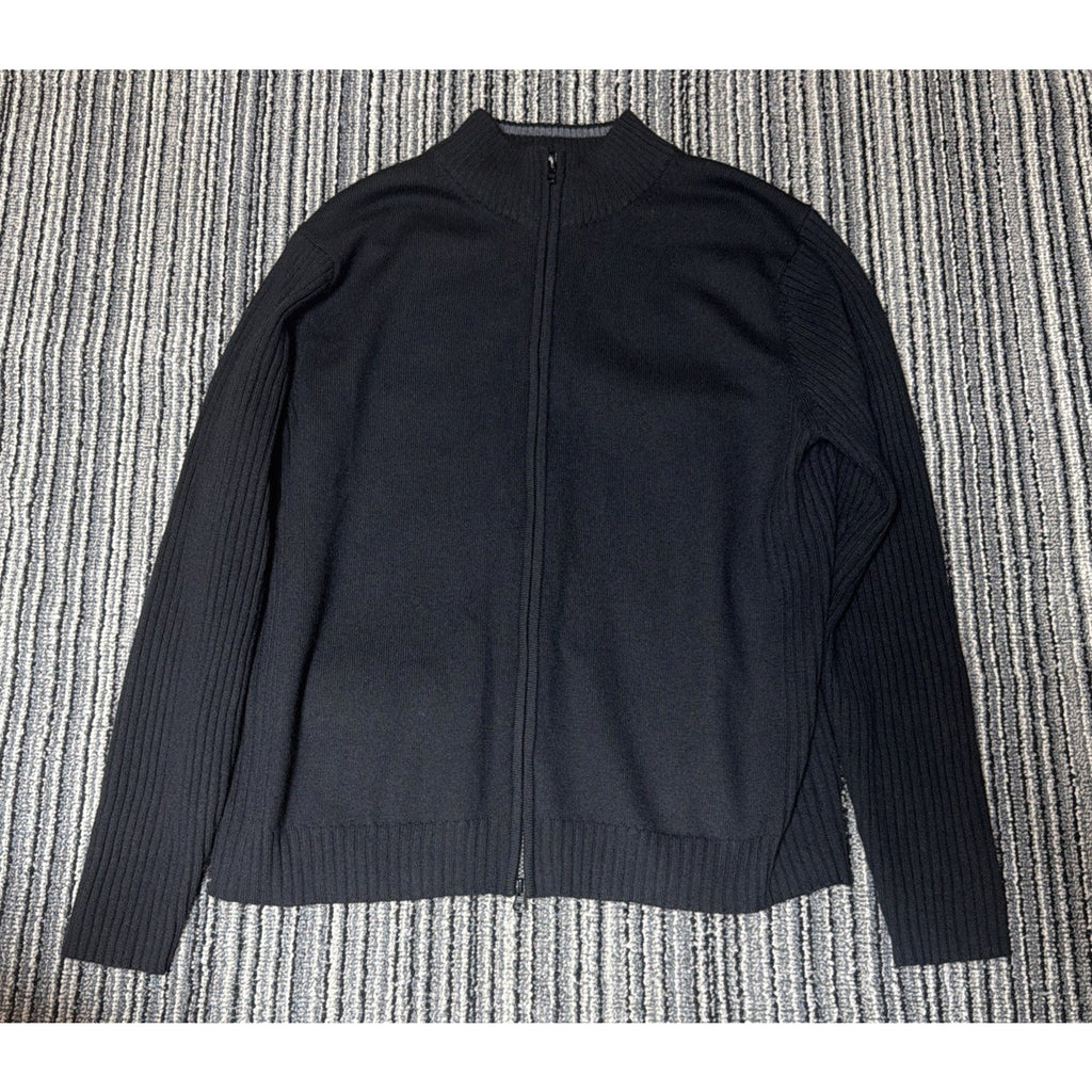 Newton Trading Co Mens XL Black 100% Merino Wool Full Zip Sweater. Flaw