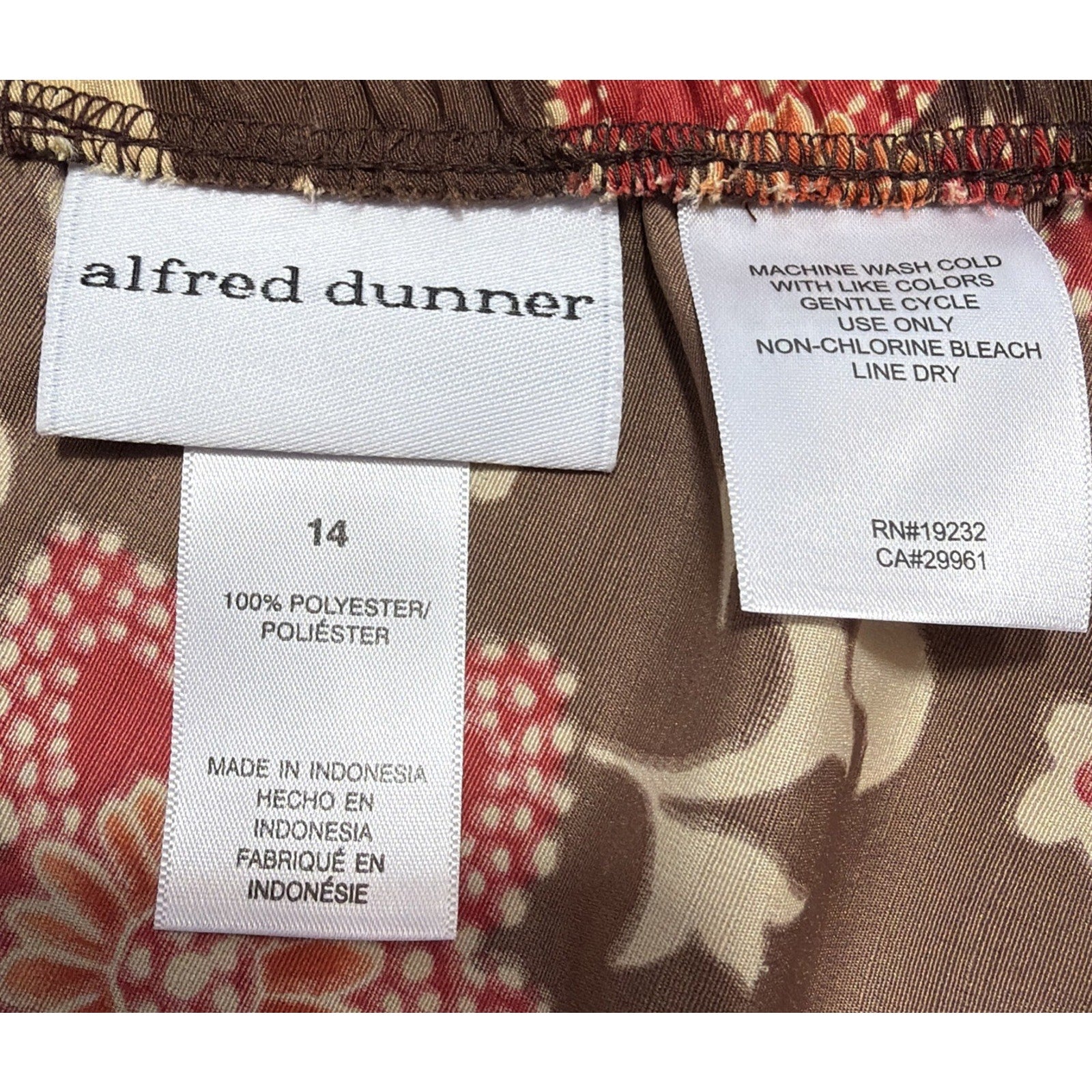 Alfred Dunner Womens Brown Floral Long Modesty Below the Knee Skirt Size 14 NWT