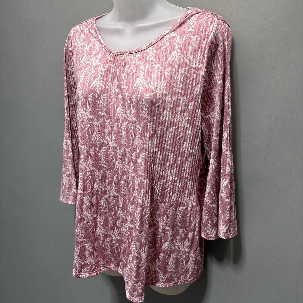 Good Days Only Blouse Women's Pink Floral Popover 3/4 Bell Sleeve Casual Top S