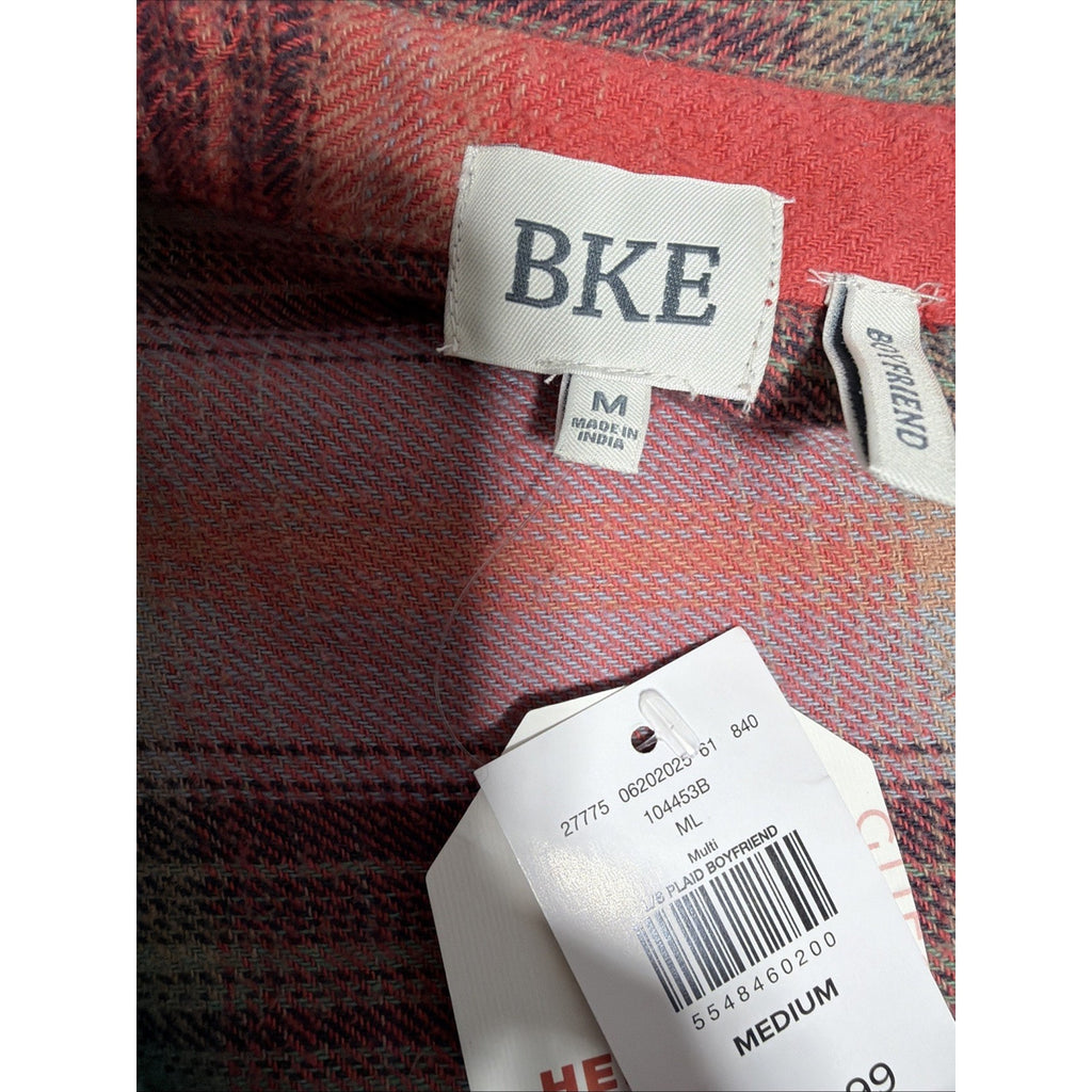 BKE Womens Brushed Knit Flannel Shirt Oversized Boyfriend Fit Size Medium