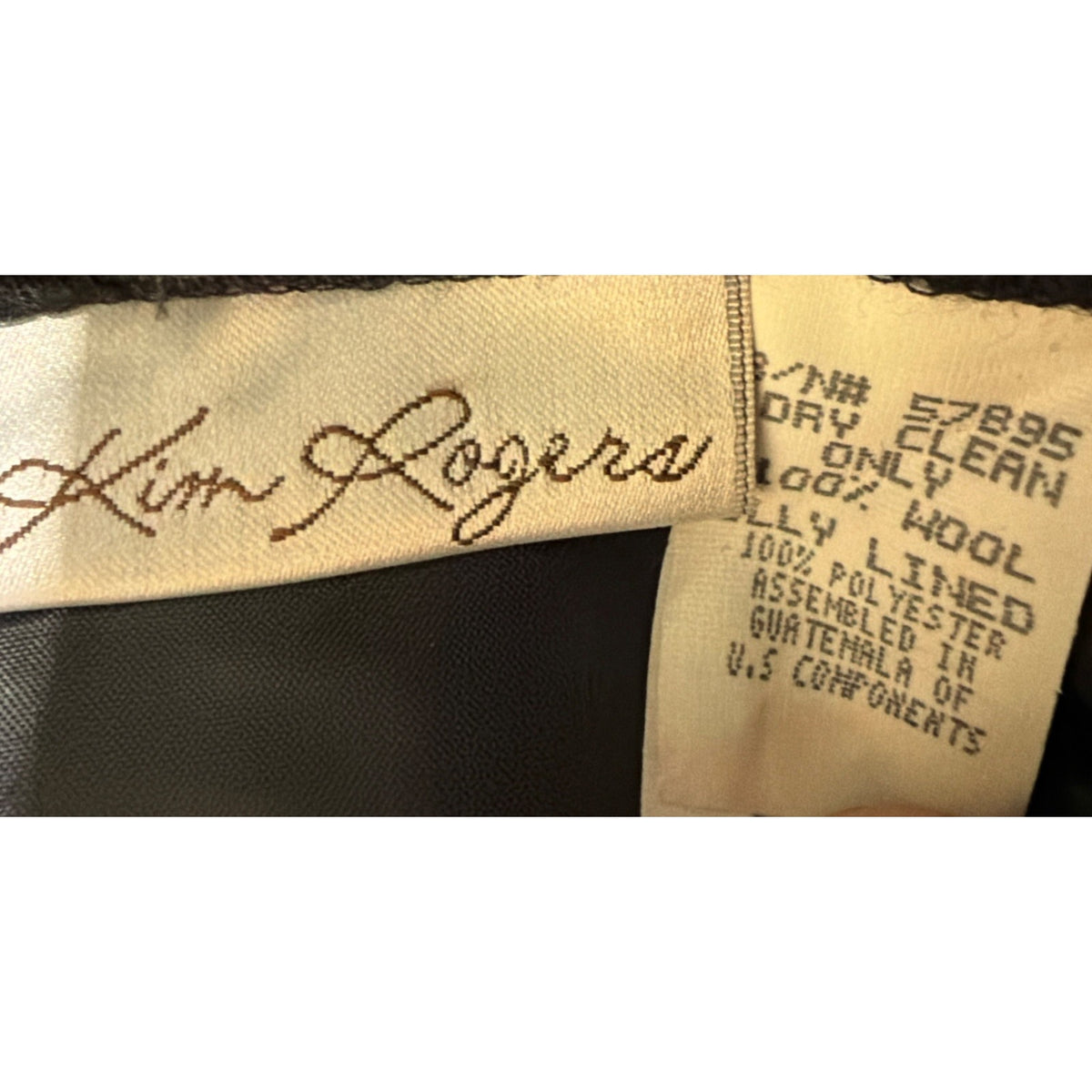 Vtg Kim Rogers Pencil Skirt Womens 16 Black Knee Length Lined 100% Wool Pockets