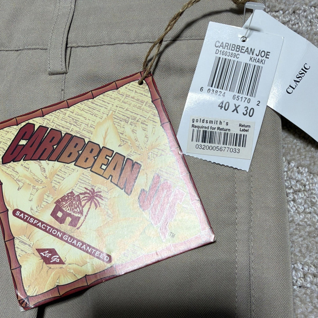 Caribbean Joe Beach Tan Men’s Pleated Bottom Cuffed Dress Pants 40x30 Beige NWT