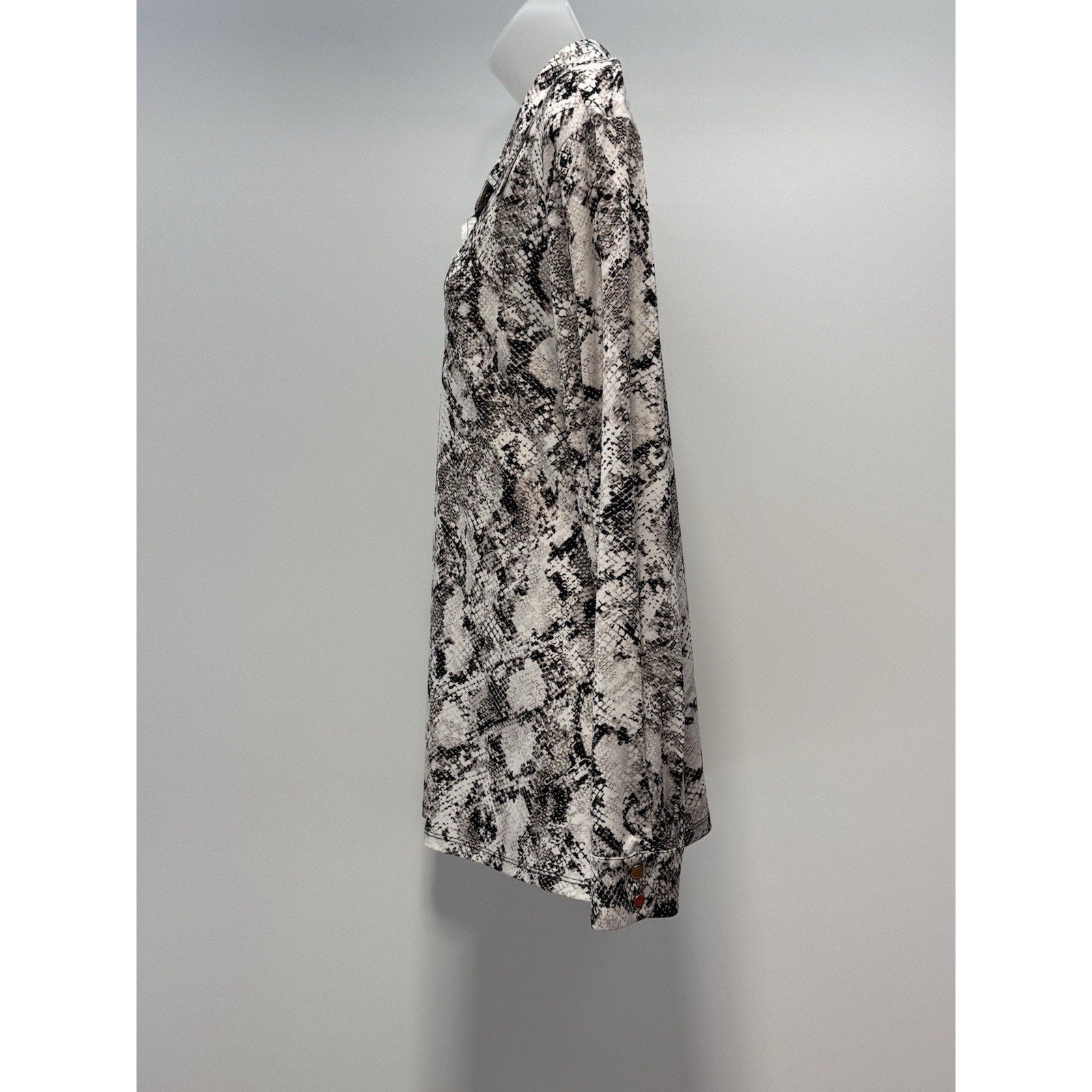 Calvin Klein Snakeskin Print Stretch Knit Gold Buttons Ivory Brown Women’s 1X