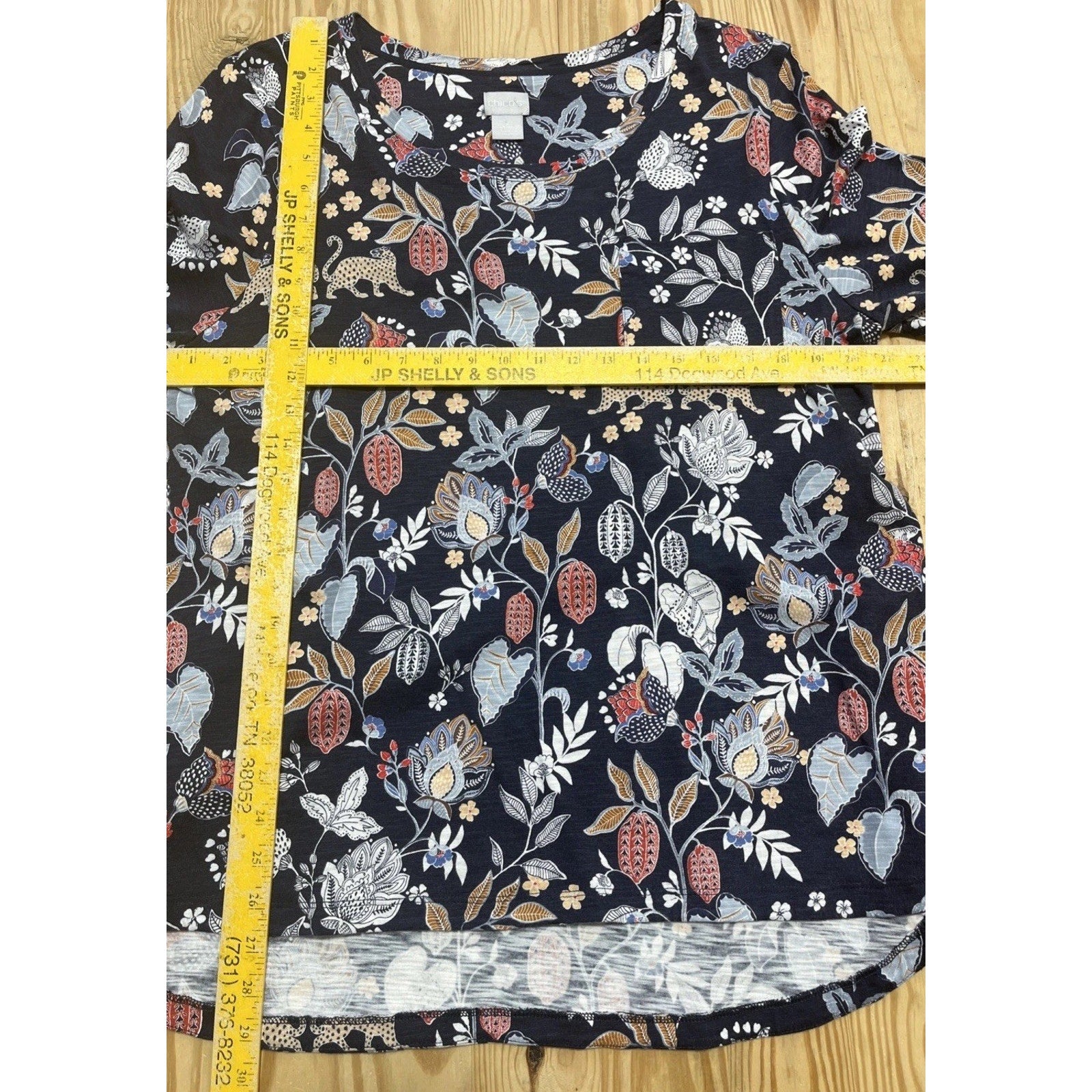 CHICO'S Shirt Size 2 Womens Large Blue Pocket Front Hi Low Hem Cotton Modal