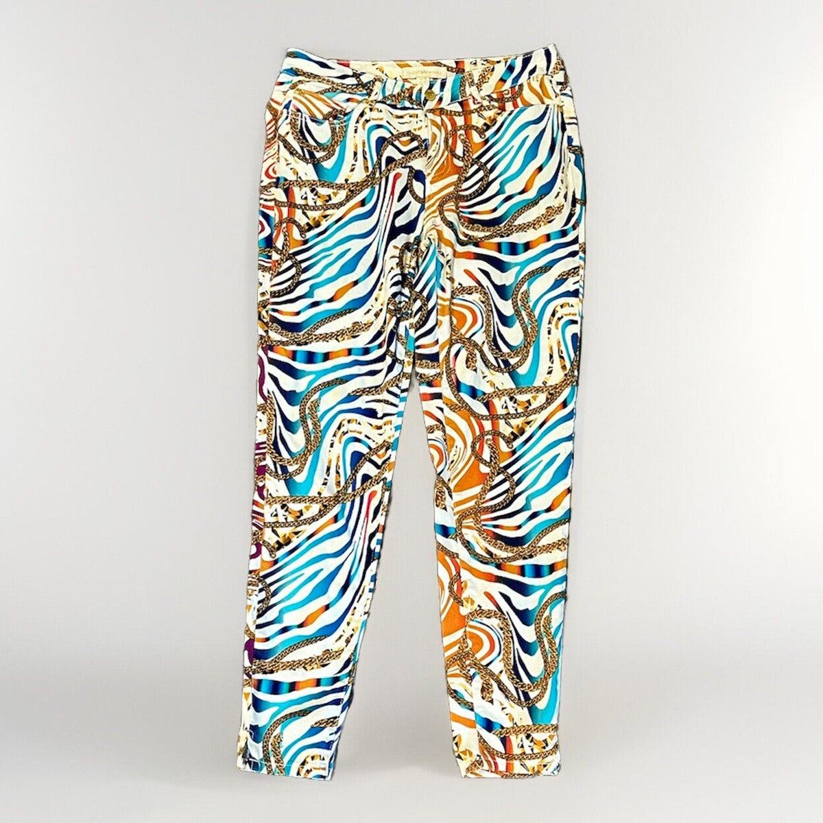 Nicki Minaj Womens 5/6 Zebra Gold Chain Pants Multicolor Stretch Wearable Art