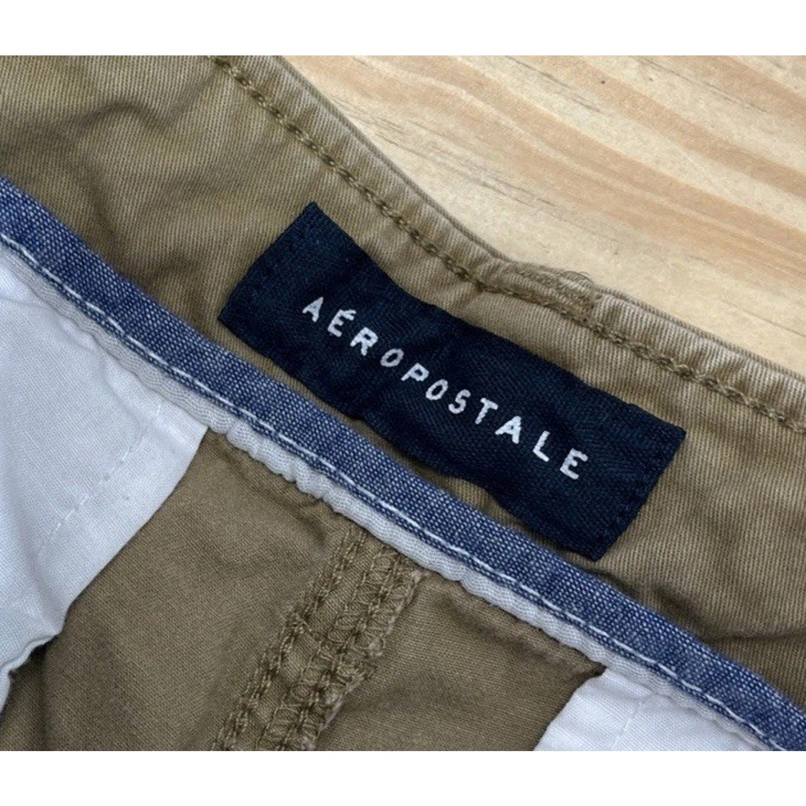 Aeropostale Men Chino Shorts Khaki Waist 28 Casual Drawstring 10” Insm