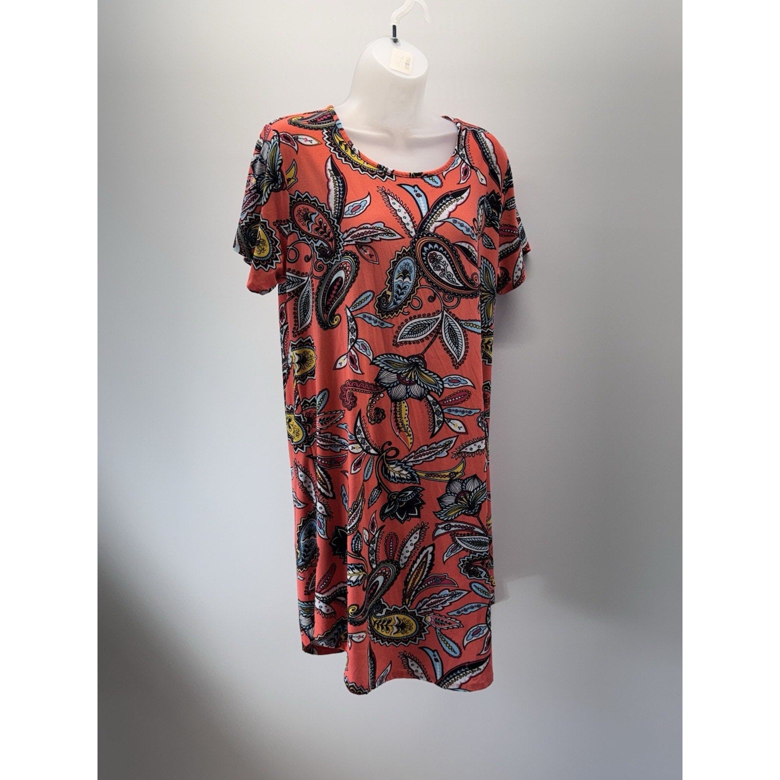 Bobbie Brooks Crew Neck Printed Stretch Casual Short Sleeve Dress Women’s Size L