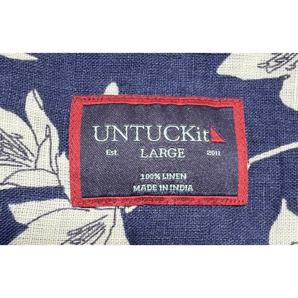 UNTUCKit Shirt Mens Large Blue Floral 100% Linen Short Sleeve Button Up