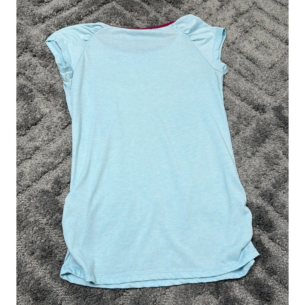 Nike Girls Dri-Fit Long Length S/S Top With Ruching Aqua Blue Size L