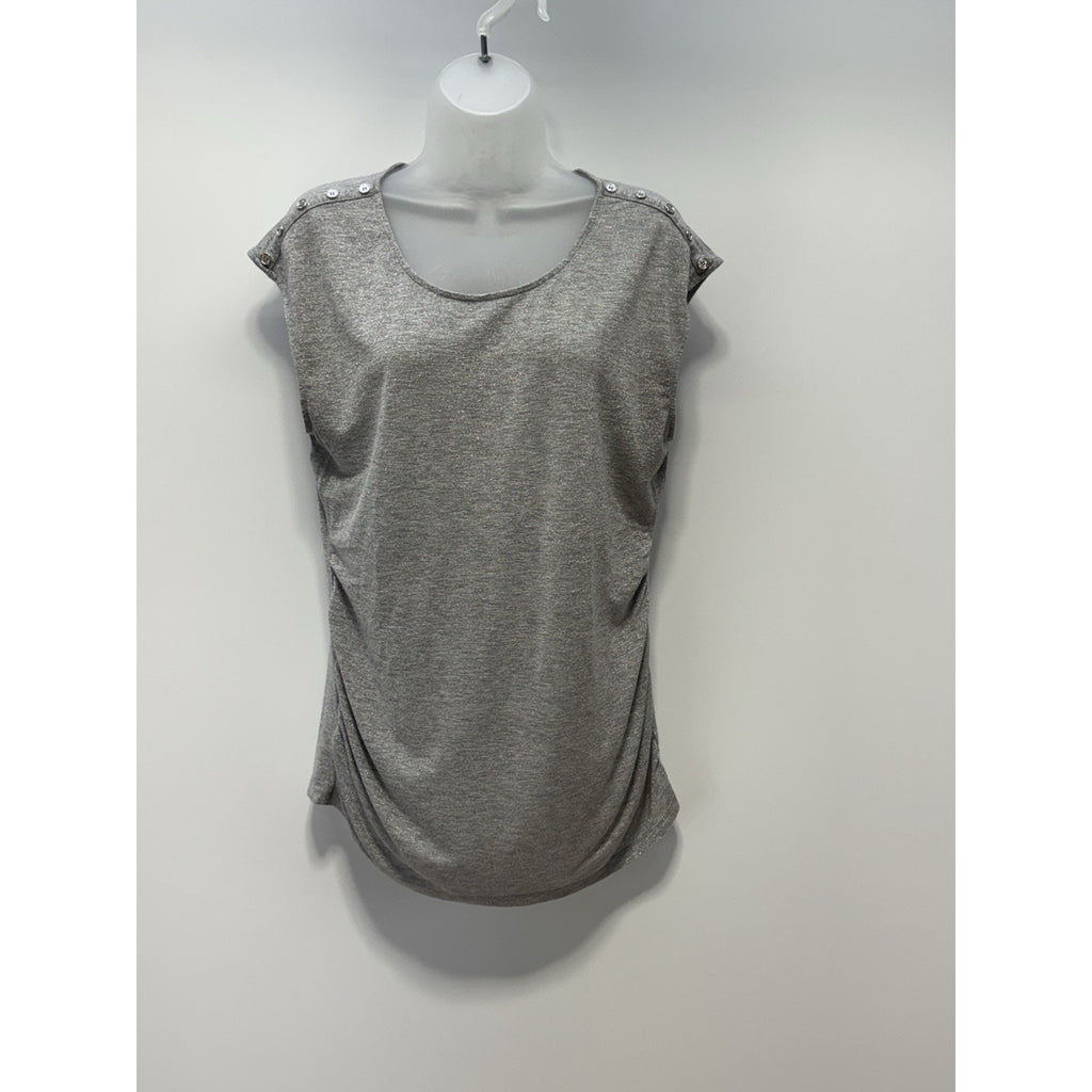 Calvin Klein Grey Metalic Sleeveless Top Shoulder Buttons Women’s Size Large