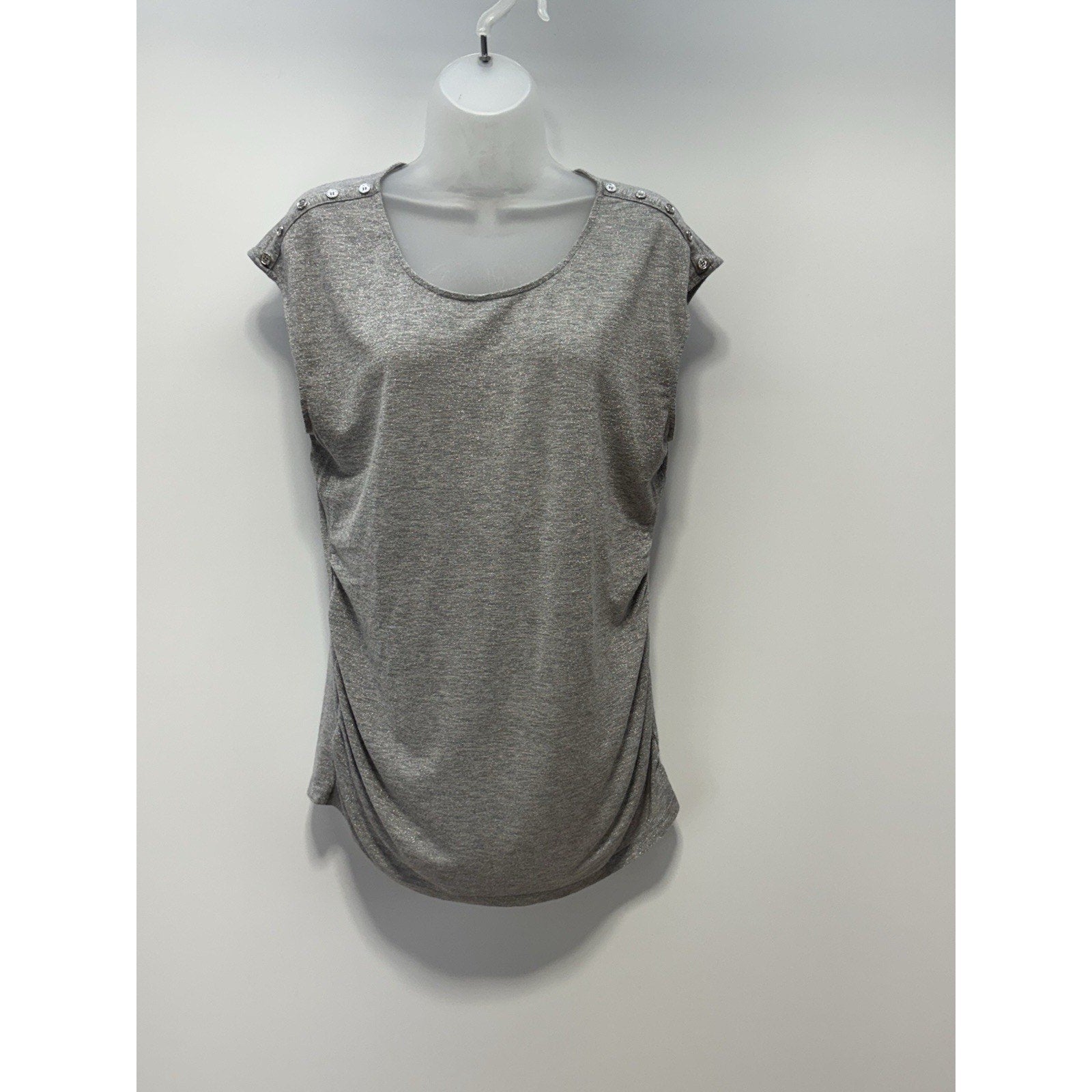 Calvin Klein Grey Metalic Sleeveless Top Shoulder Buttons Women’s Size Large