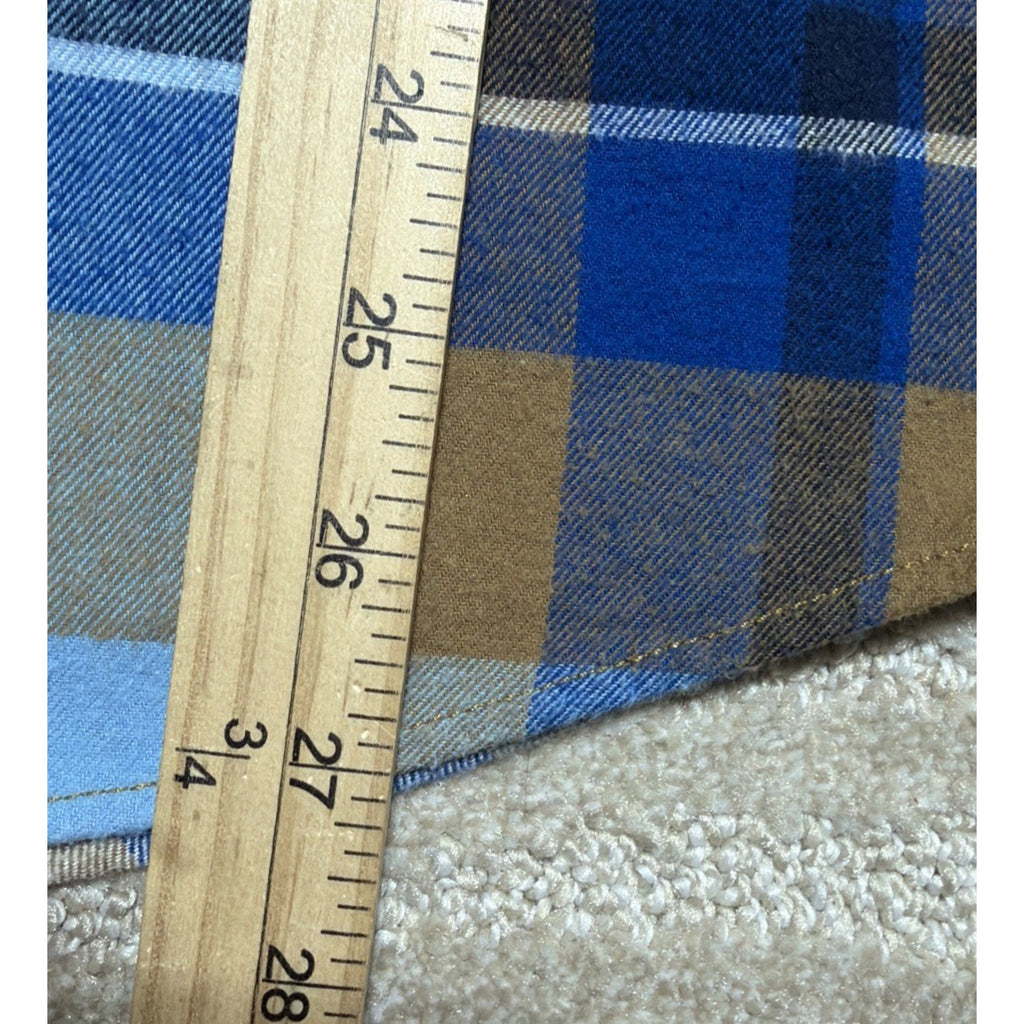 Eddie Bauer Mens M Blue Tan Plaid Flannel Shirt Button Down Long Sleeve Cotton