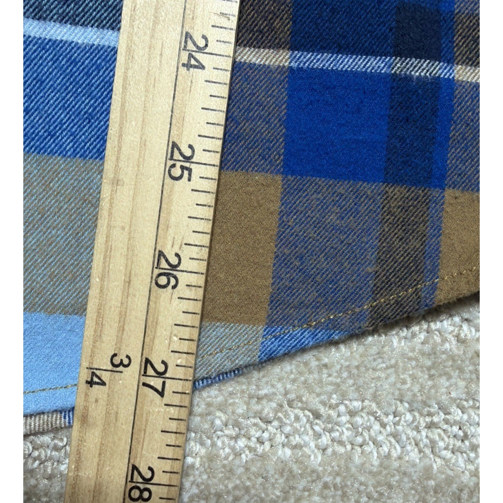 Eddie Bauer Mens M Blue Tan Plaid Flannel Shirt Button Down Long Sleeve Cotton