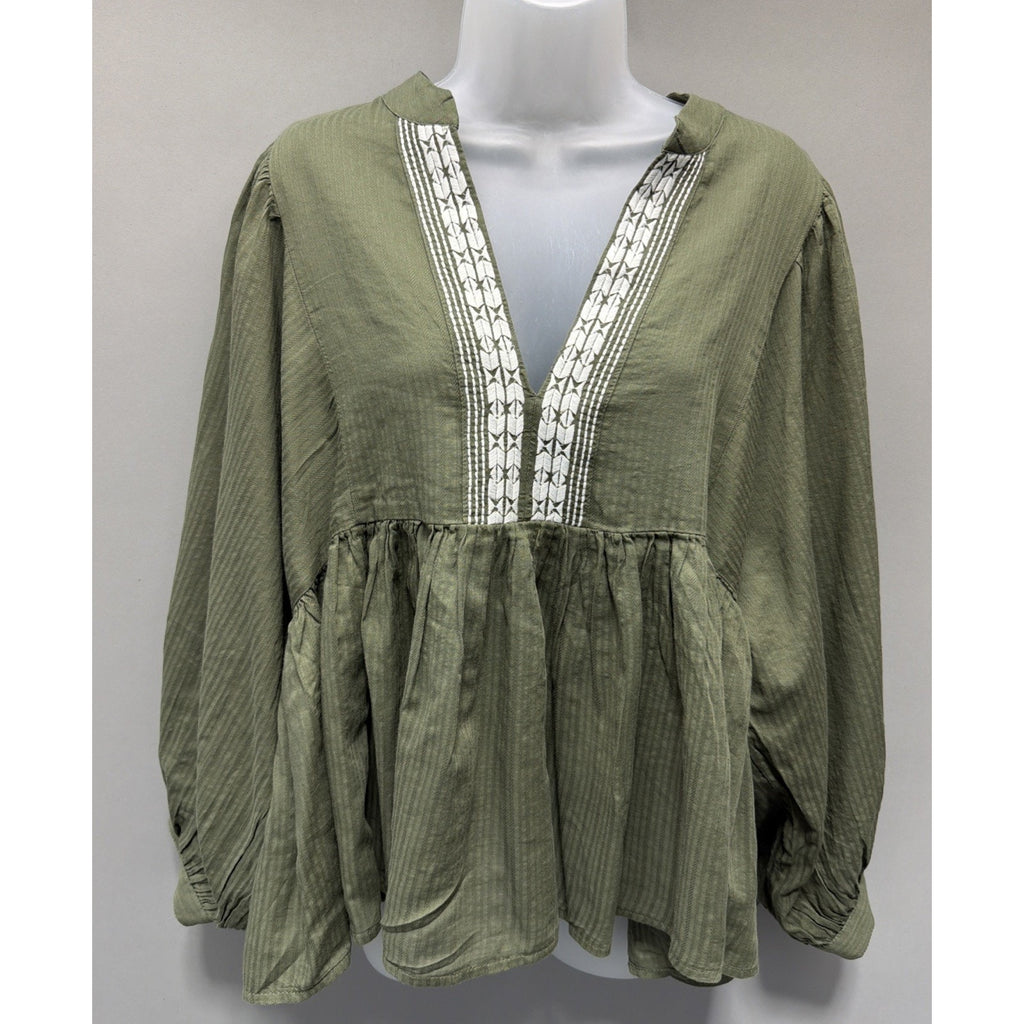 Banana Republic Women's Green Flutter Sleeve Blouse Boho Whimsy Lagenlook L
