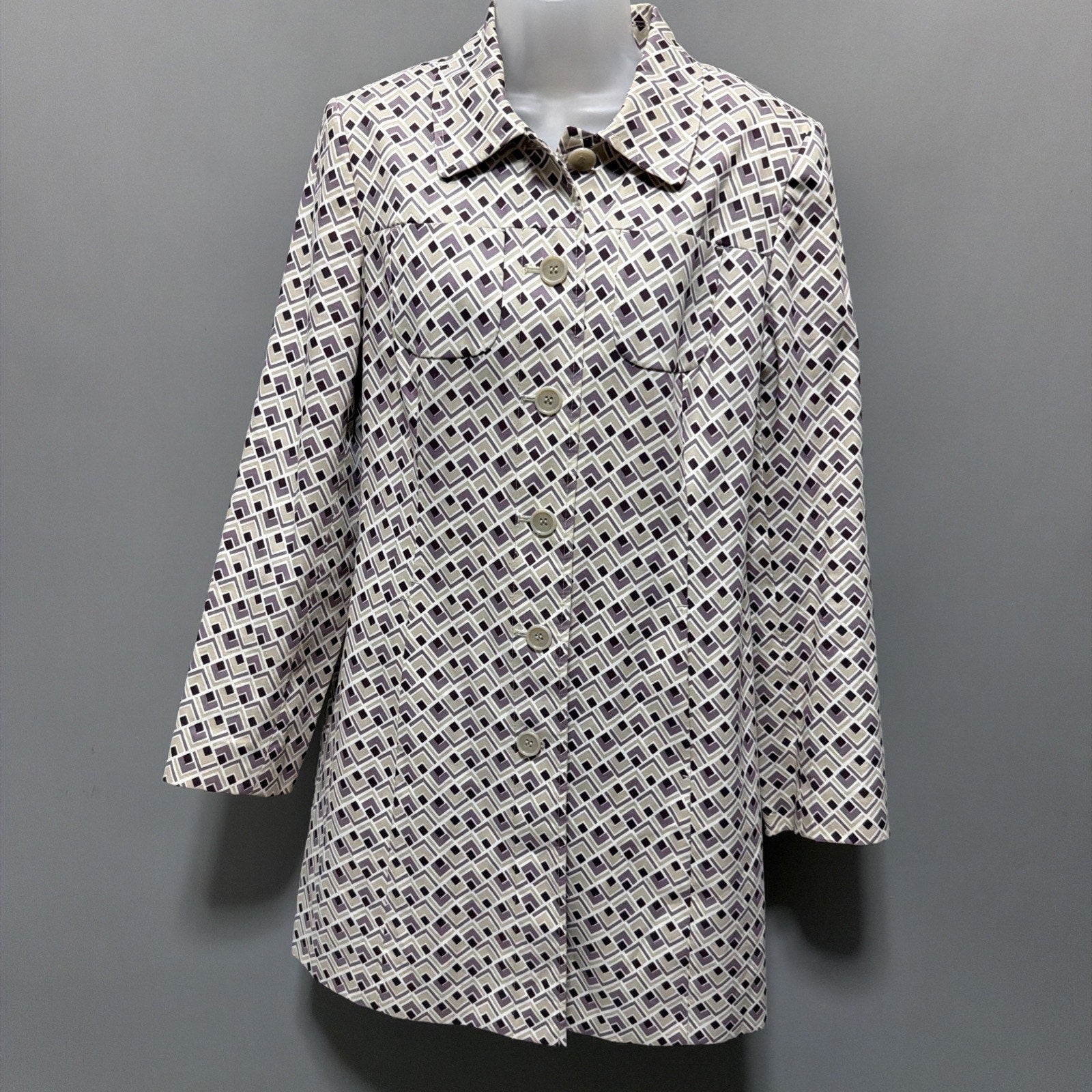 Ann Taylor Loft Women's Multicolor Geometric Pattern L/S Career Coat Medium