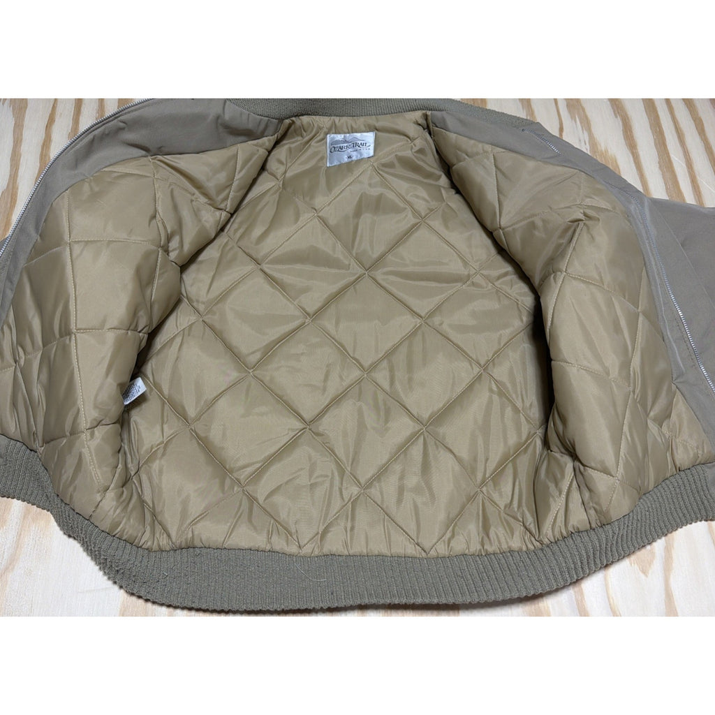 Vintage Ozark Trail Bomber Insulated Jacket Sz XL Beige Full Zip Quilted Lining