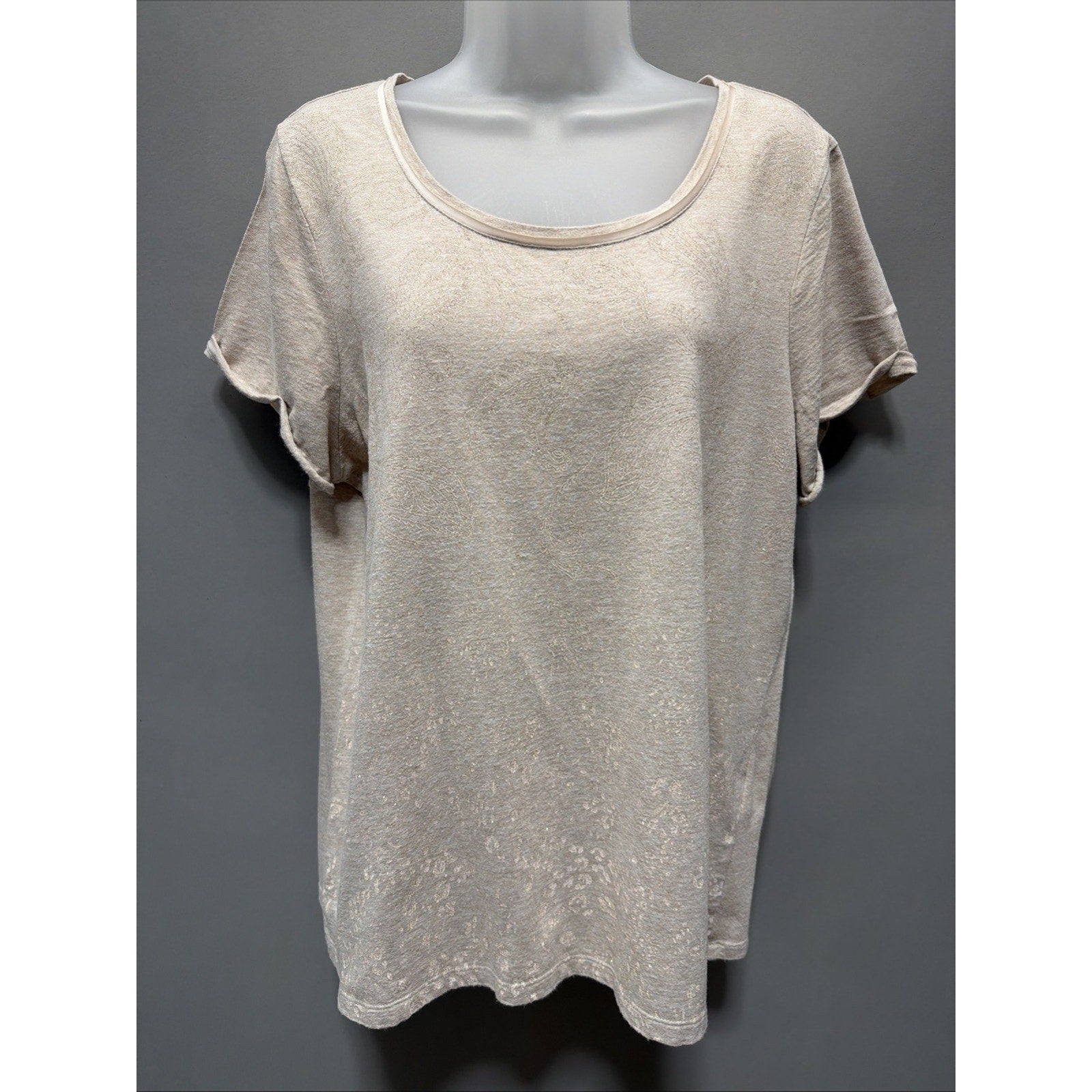 Chicos Zenergy Womens 2 L Beige Gold Paisley Print Embellished Jeweled