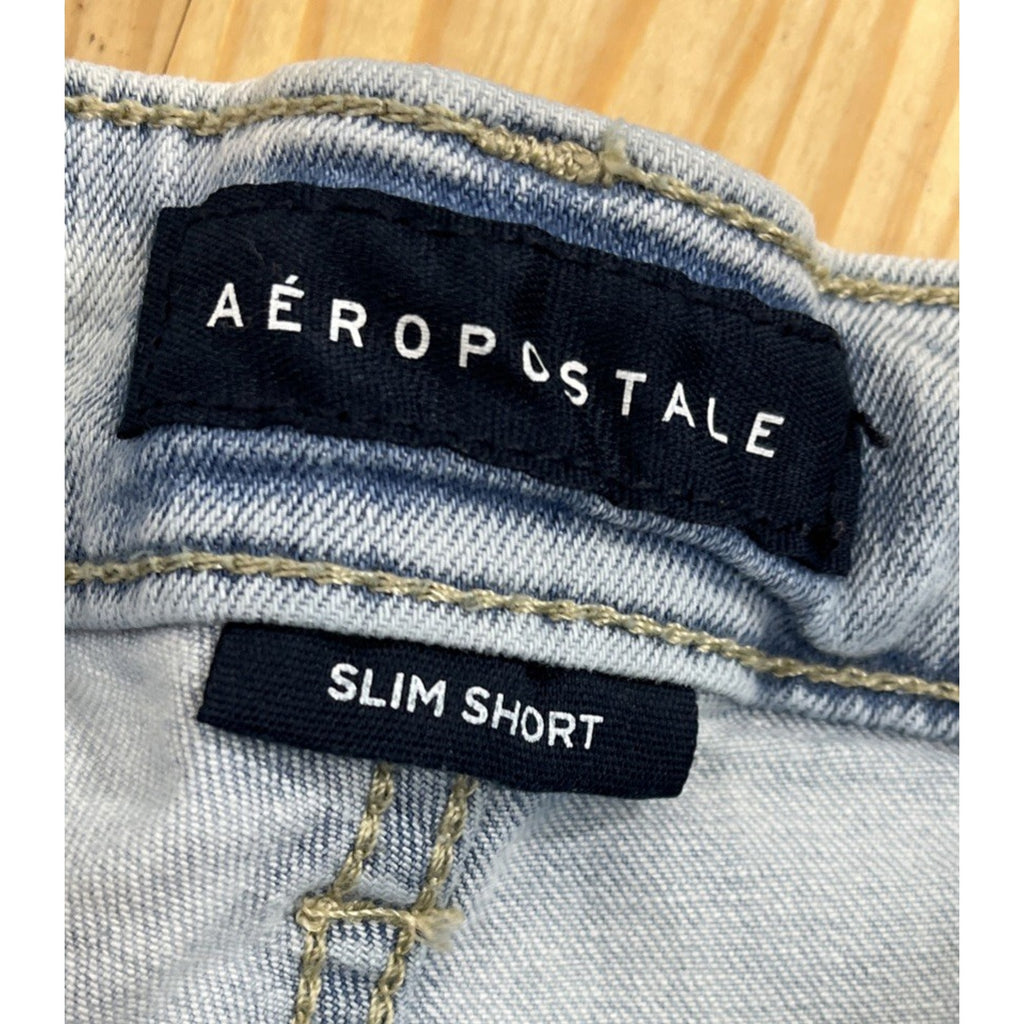 Aeropostale Aero Slim Short 9.5' Premium Air Denim 32 Blue Distressed
