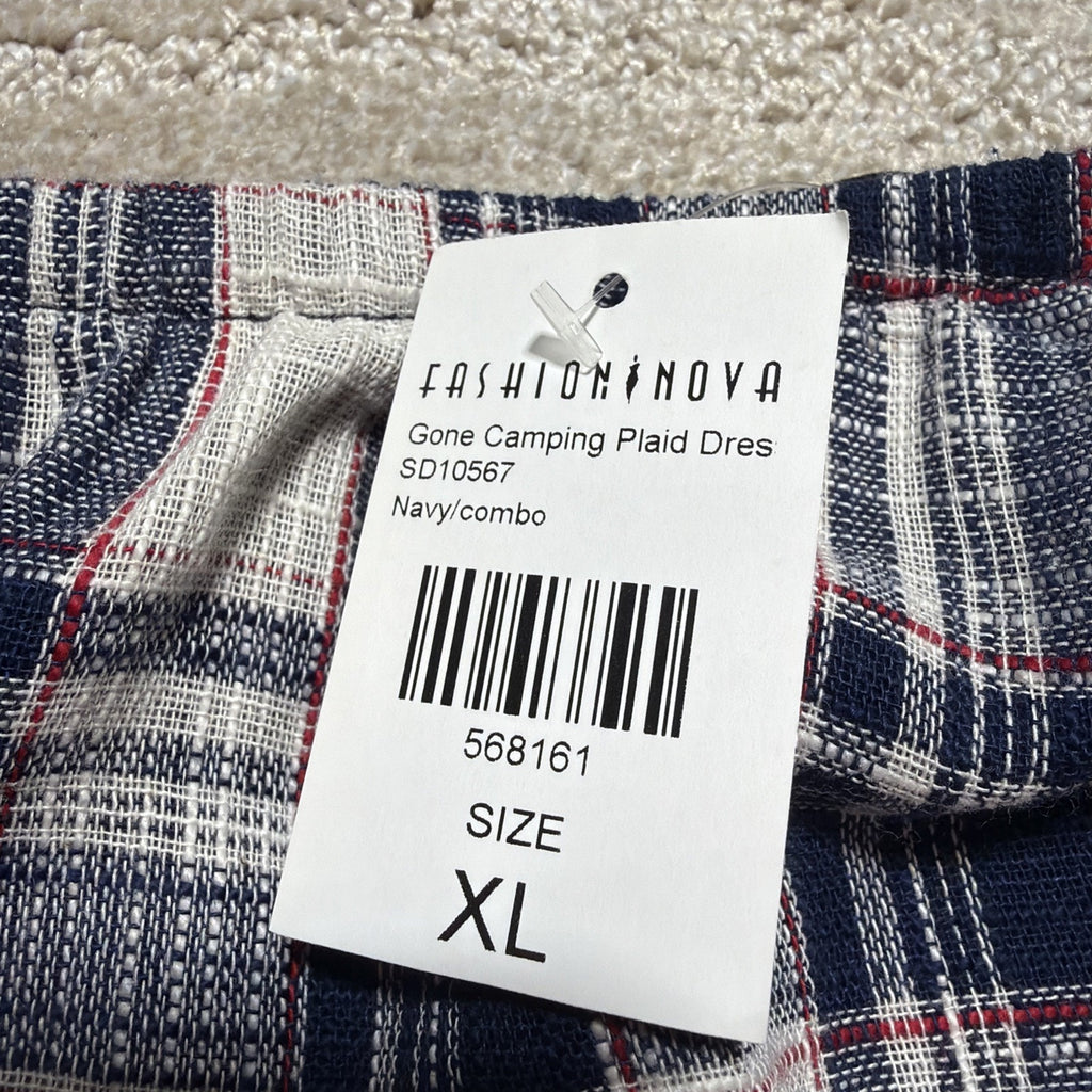 Fashion Nova Gone Camping Blue Plaid Mini Dress XL NWT Made In USA