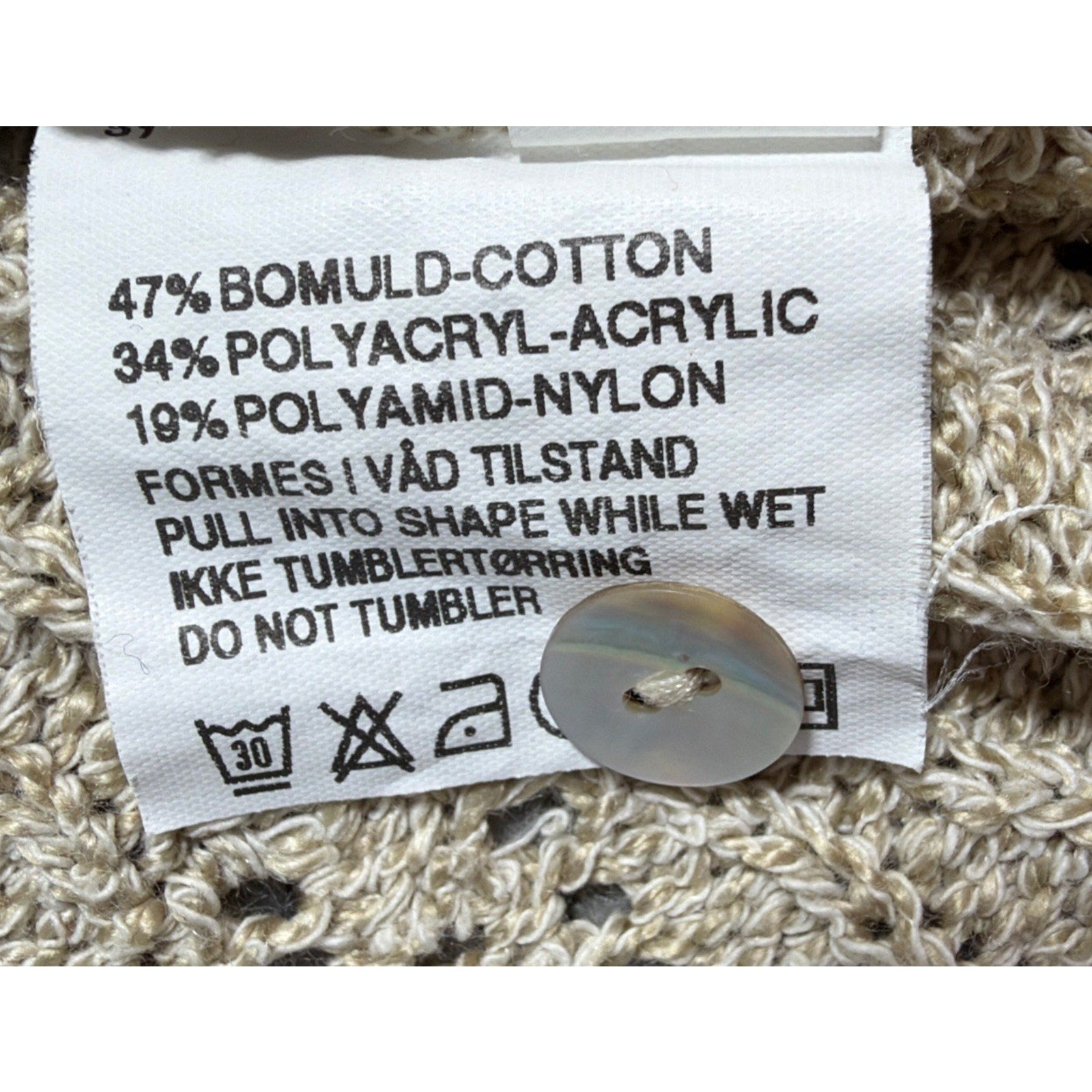 Roisin McCarthy Celtic Designs Knit Cardigan Sweater Mother of Pearl Buttons M