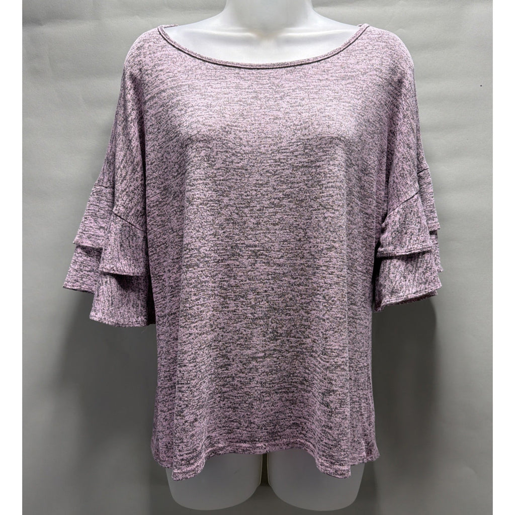 Wilde Ruffle Bell Sleeve Heather Purple Top Size Medium