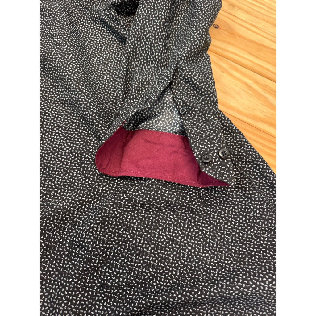 Alex Vando Wrinkle Free Microfiber Button Front Fancy Cuff Dress Shirt Large