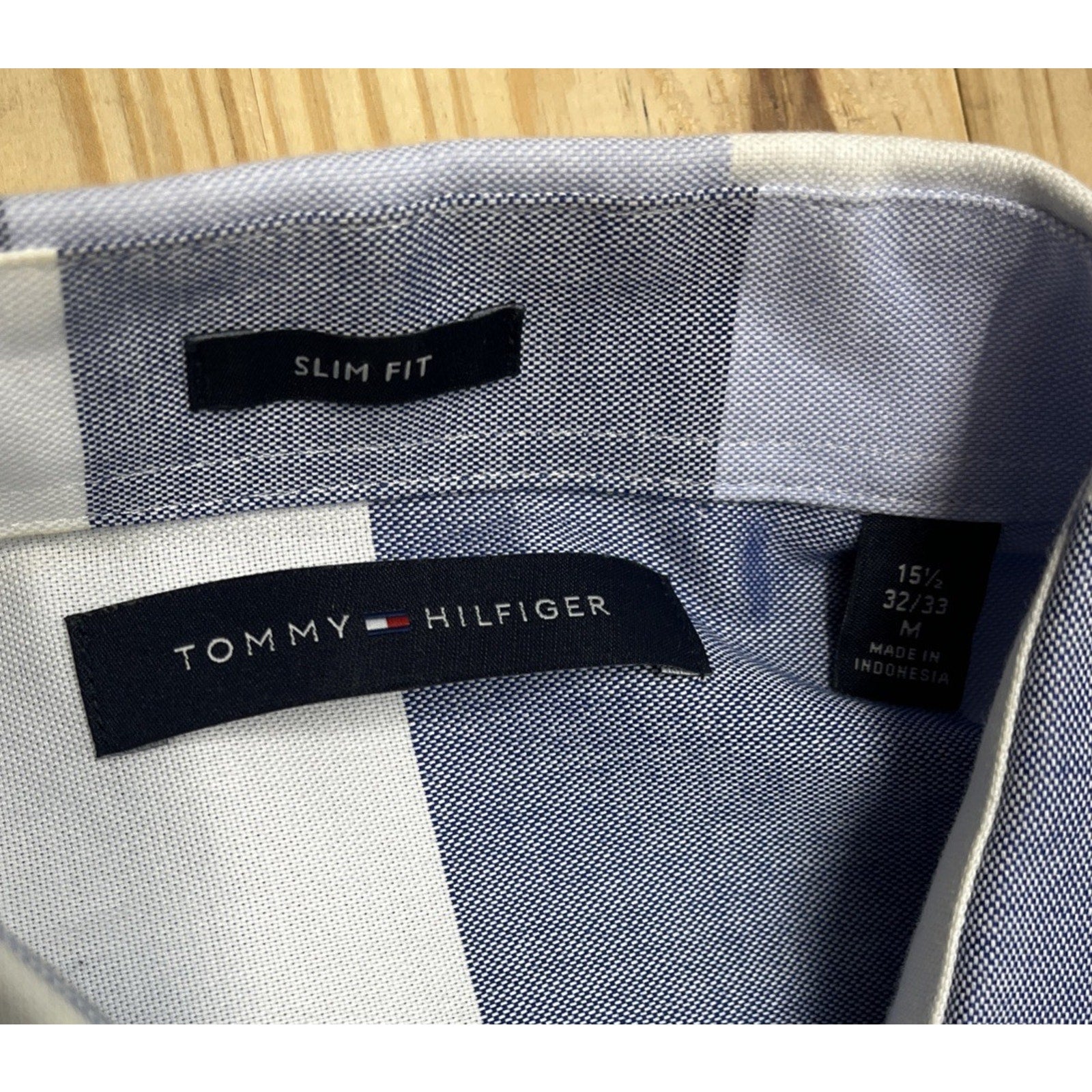 Tommy Hilfiger Shirt Mens M Blue Color Block Slim Fit Button Up Long Sleeve