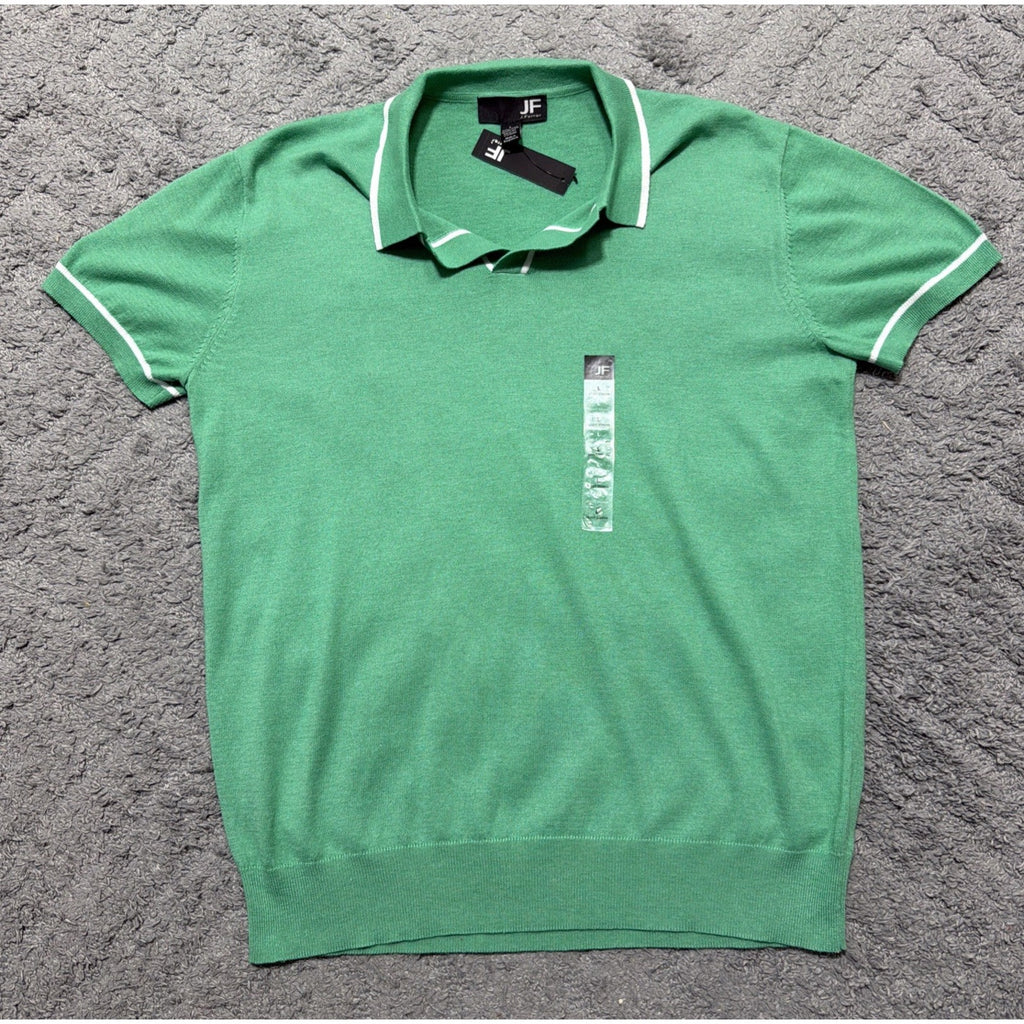 NWT J Ferrar Polo Sweater Mens Large Green Knit Short Sleeve Collared Stretch