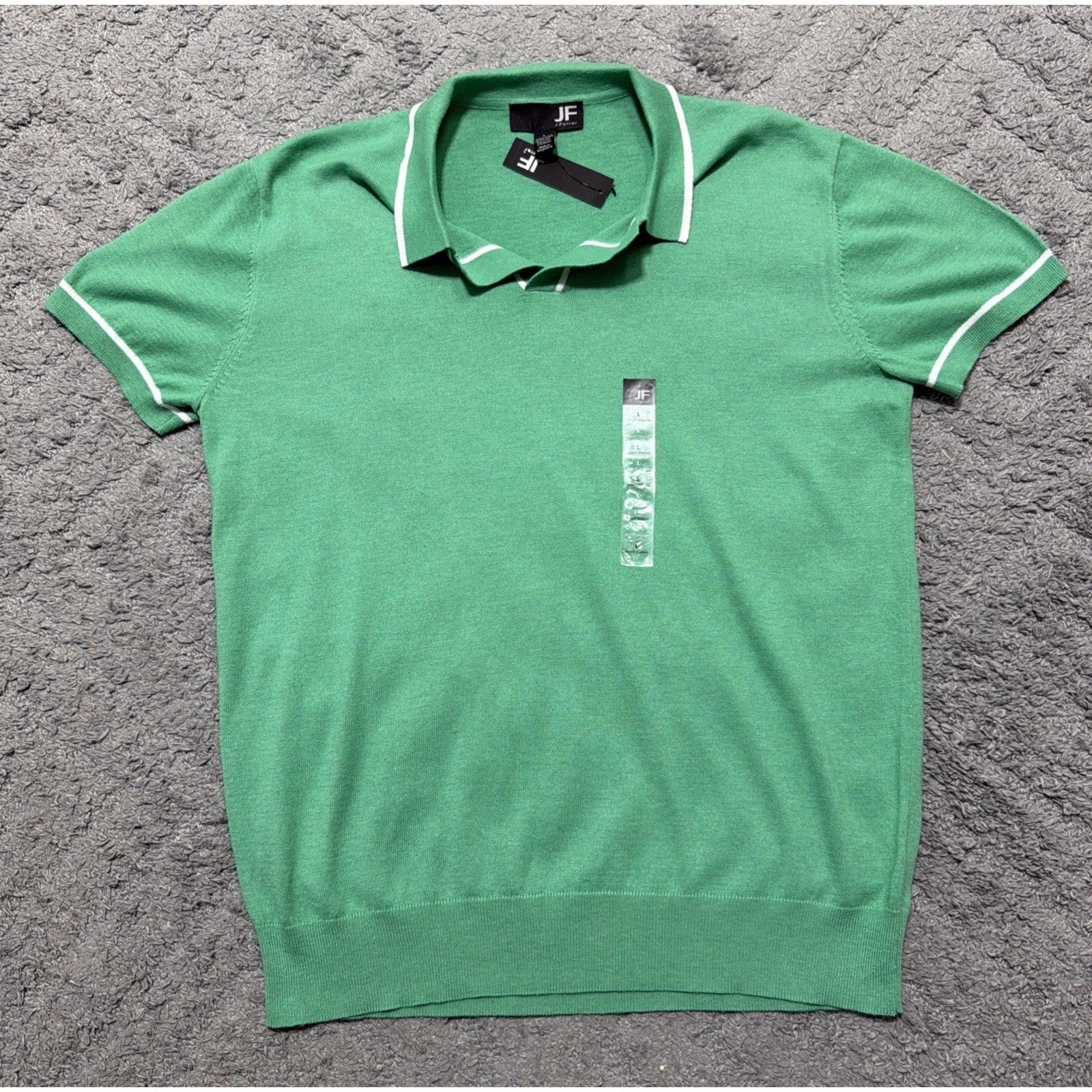 NWT J Ferrar Polo Sweater Mens Large Green Knit Short Sleeve Collared Stretch