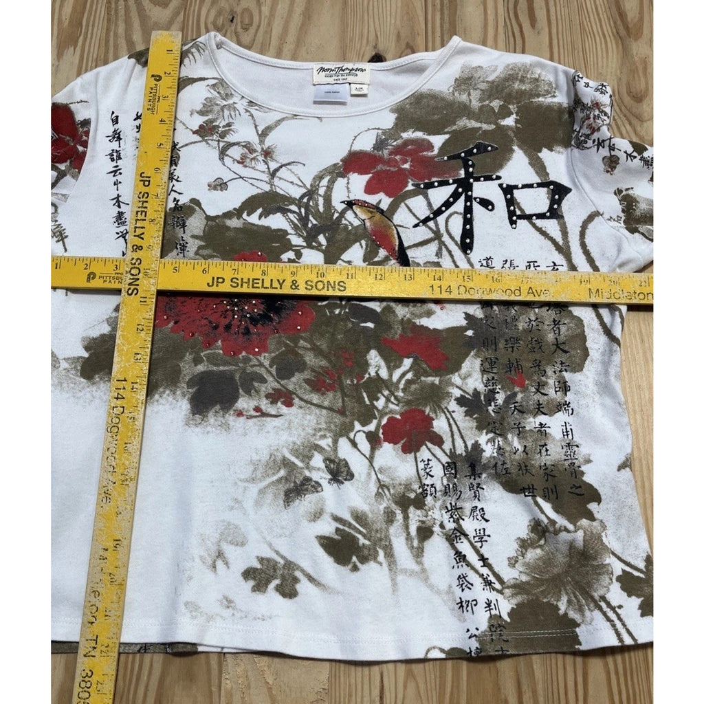 Norm Thompson Blouse Women's Sz LP Floral Tunic Top Boho Romantic White
