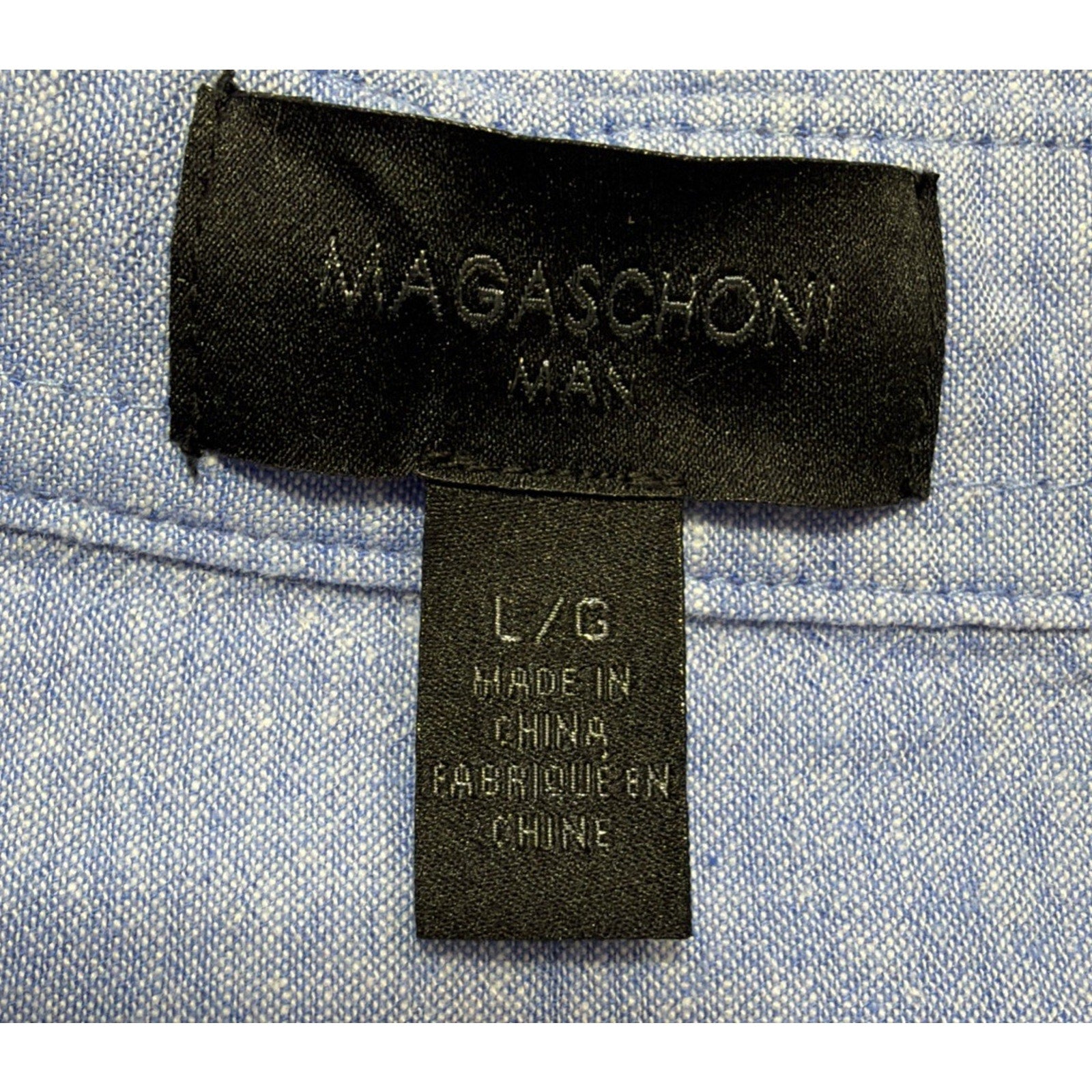 Magaschoni Men’s Linen Blend Slong Sleeve Roll Tab Button Down Shirt Blue L