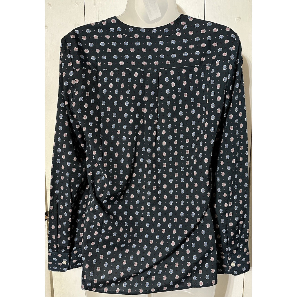 BANANA REPUBLIC Navy Paisley Foulard Long Sleeve Button Front Blouse Size XS